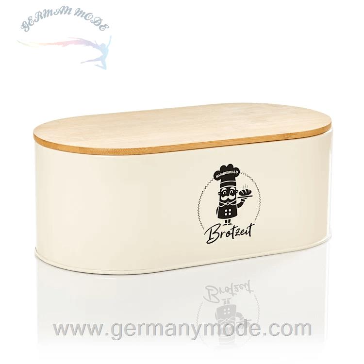 ظرف نان فلزی درب چوبی کلارشتاین آلمان Klarstein Rök Brotbox Brotkasten Beige
