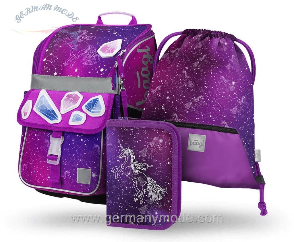ست 3 تایی کوله پشتی مدرسه کوله ورزشی جامدادی دخترانه بگل Baagl Zippy Unicorn Universe Kreativ Schulranzen Set 3tlg Schulranzen Federmäppchen Turnbeutel