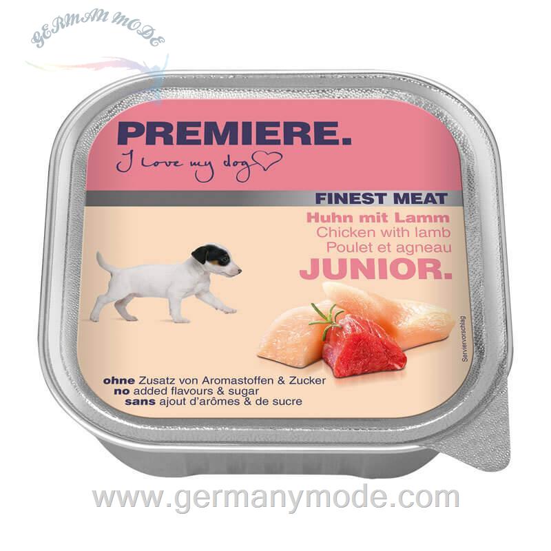 غذا مرطوب سگ با گوشت بره و مرغ پریمیر آلمان PREMIERE Finest Meat Junior Huhn mit Lamm 10x150g