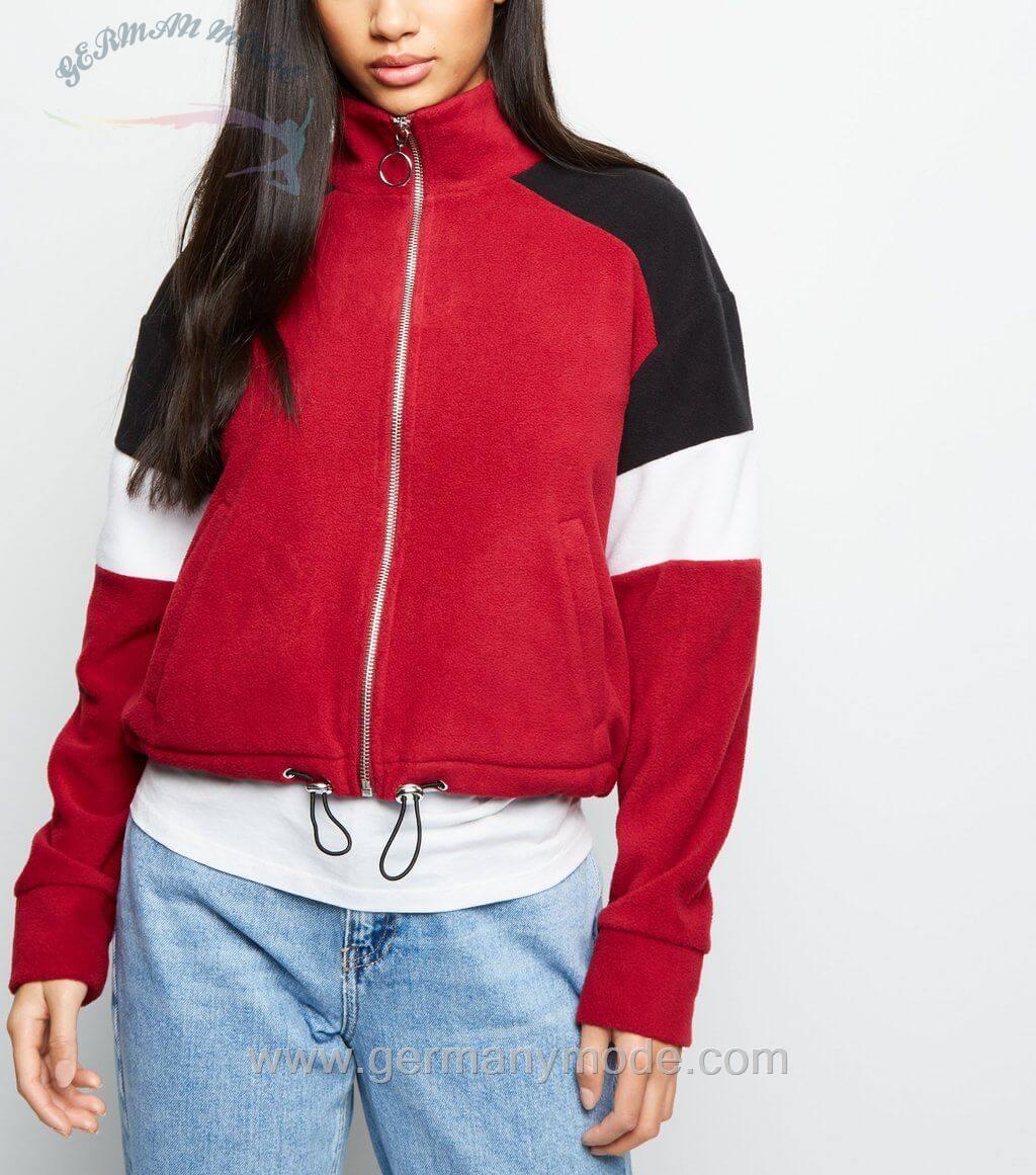 سویشرت زنانه نیولوک (انگلستان) Petite Burgundy Colour Block Fleece Jacket
