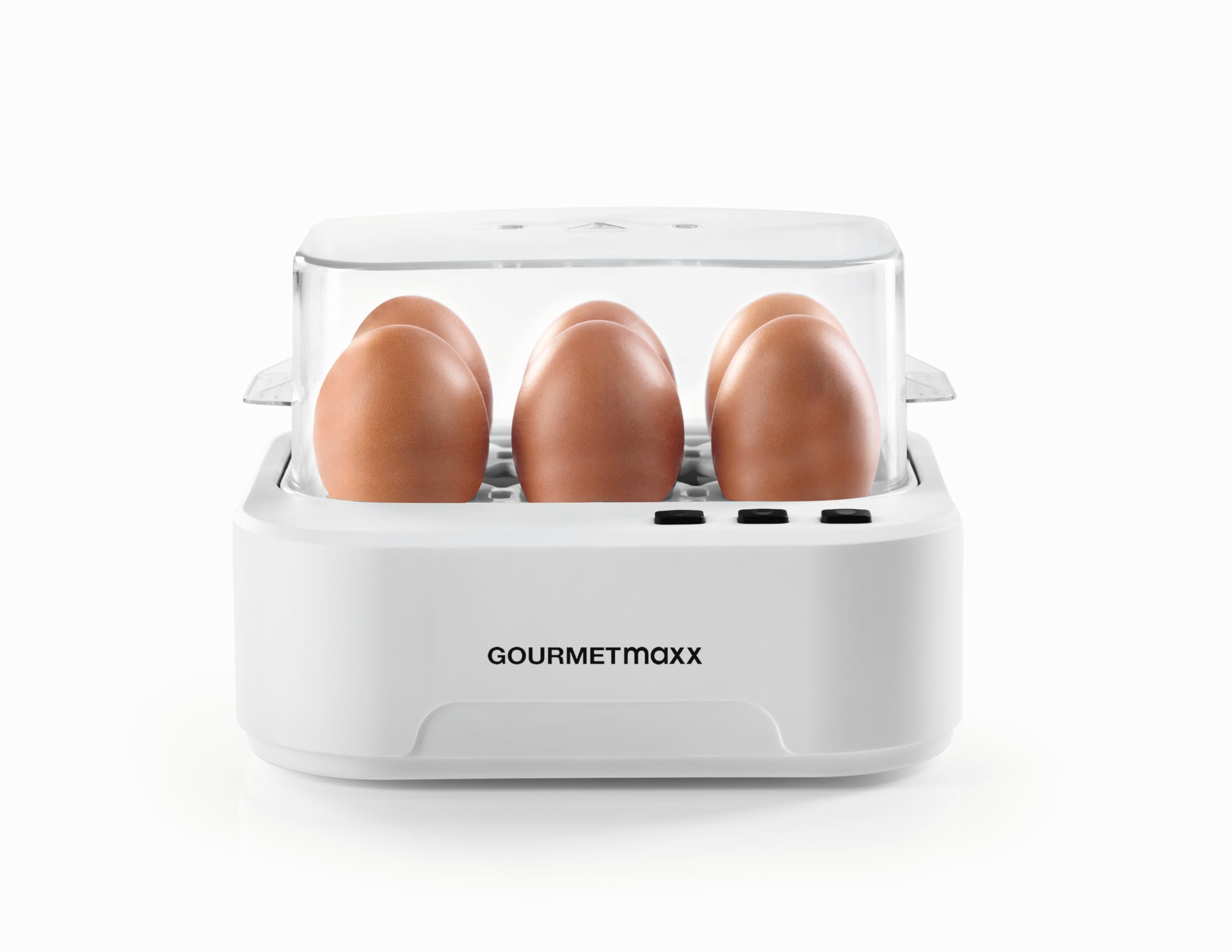 تخم مرغ پز گورمت‌ مکس آلمان GOURMETmaxx برای 6 عدد تخم مرغ | تخم مرغ پز طرح دار با سوراخ کن تخم مرغ، پیمانه و خروجی صدا | 3 سطح سختی برای تخم مرغ های کاملا آب پز | تمیز کردن آسان و جابجایی آسان، 6 عدد تخم مرغ سفید