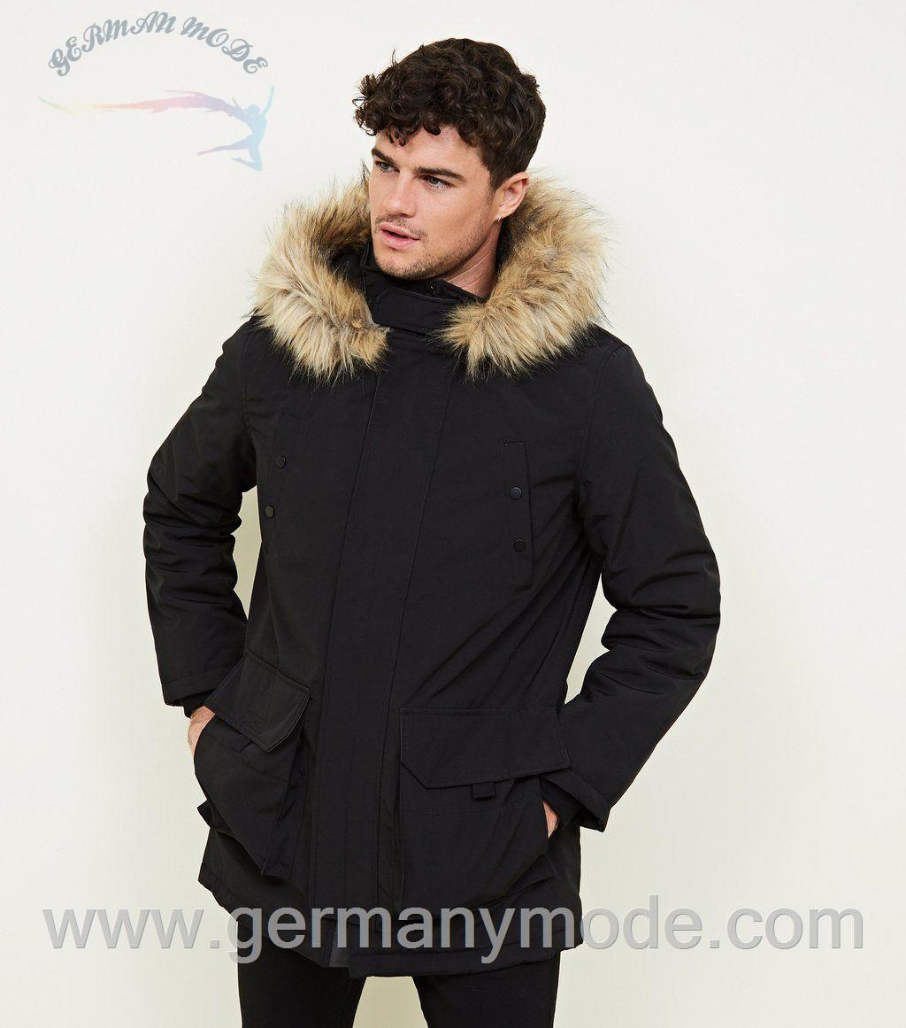 کاپشن مردانه نیولوک (انگلستان) Black Faux Fur Trim Hooded Parka