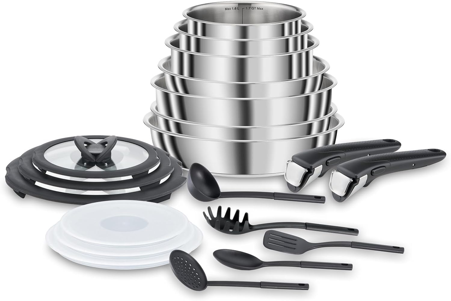 سرویس قابلمه و ماهیتابه القایی لاگوستینا اینجنیو اینوکس، استیل آلیاژی ضد زنگ، نقره‌ای/مشکی، 20 پارچه، 20 پارچه، ساخته شده از استیل ضد زنگ، تک نفره