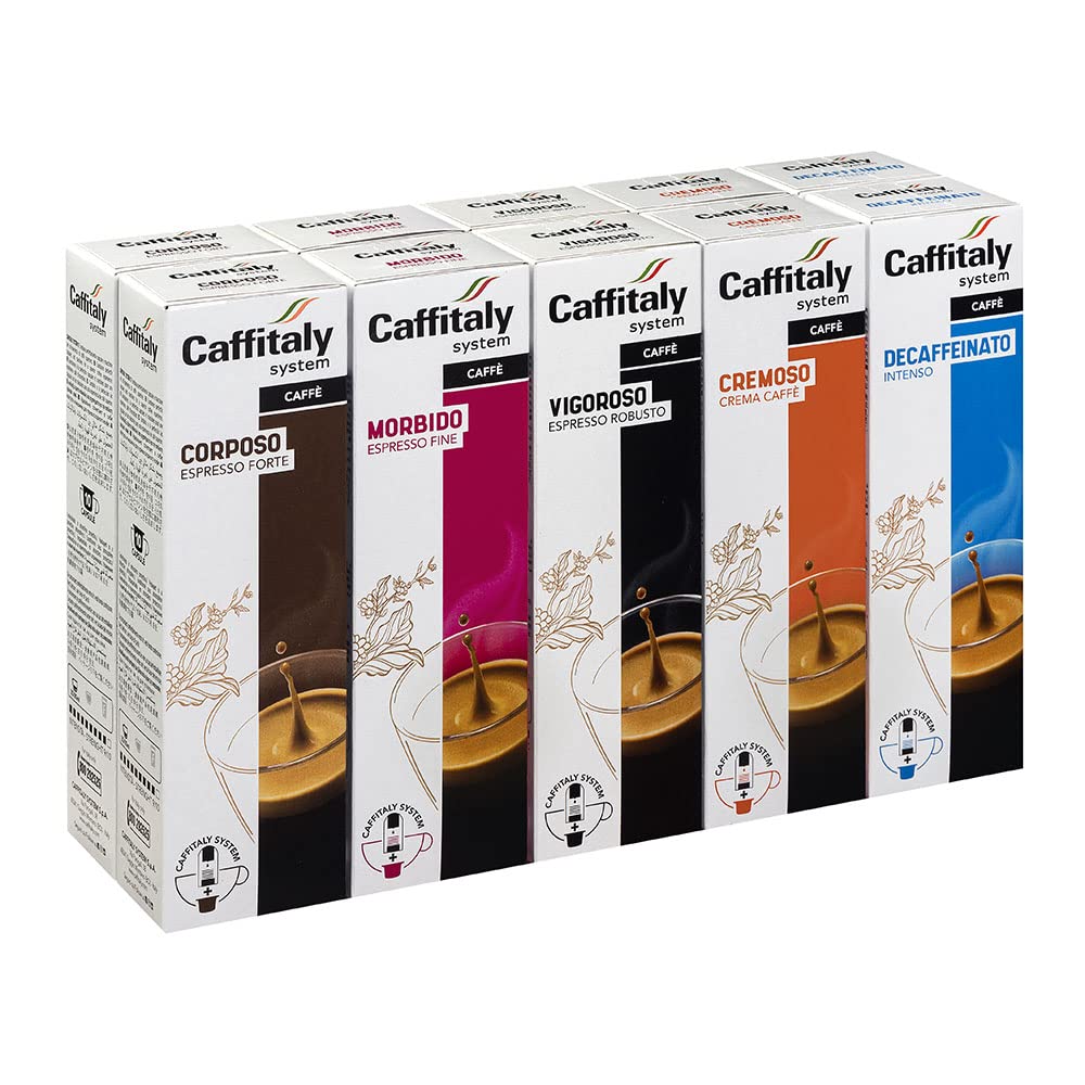 خرید از آمازون - سیستم Caffitaly، 100 کپسول قهوه متنوع برای دستگاه‌های Caffitaly اصلی، 2 عدد با بدن کامل، 2 عدد نرم، 2 عدد قوی، 2 عدد خامه‌ای و 2 عدد بدون کافئین شدید