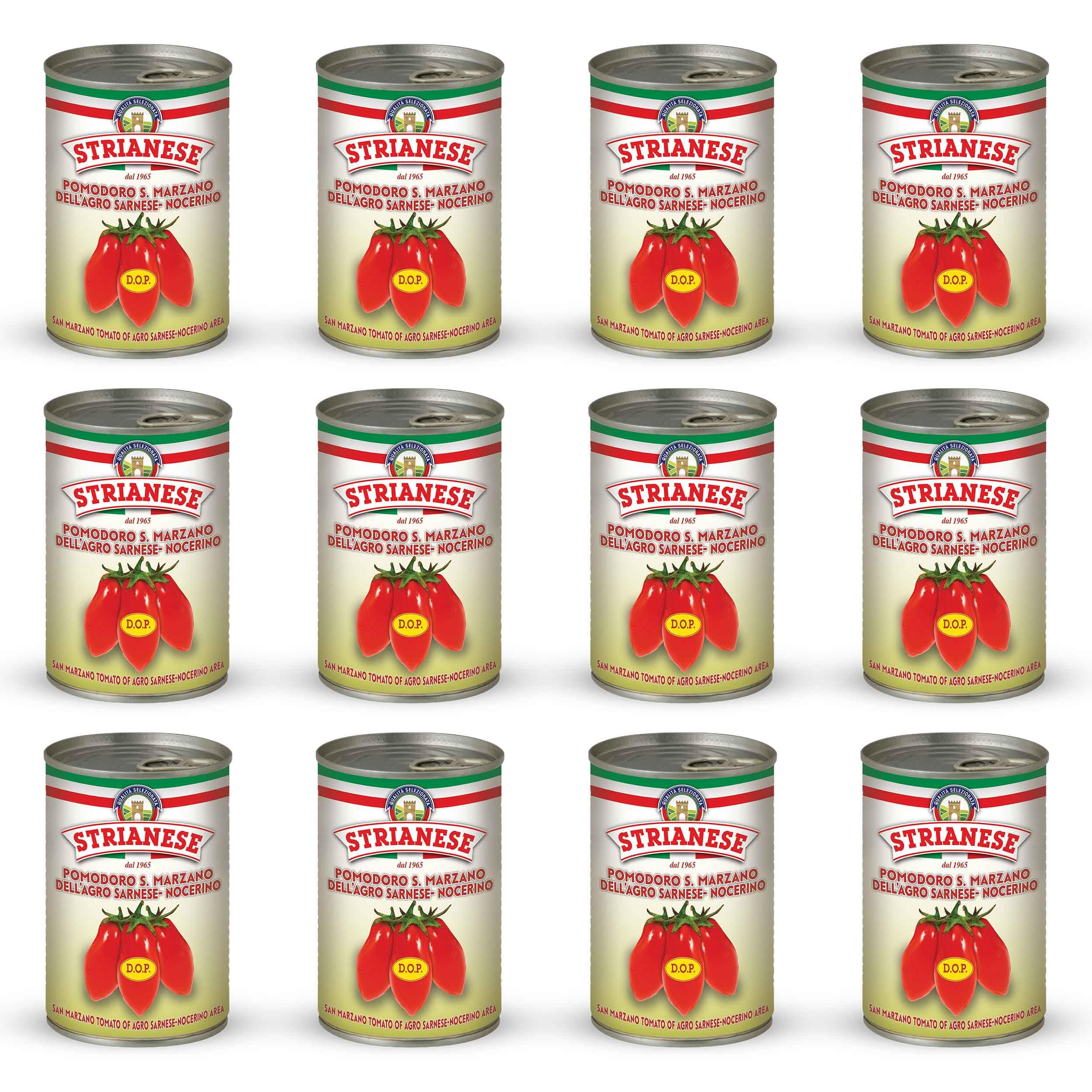 خرید از آمازون - DELICRET - 12 x 400 گرم گوجه فرنگی STRIANESE San Marzano DOP | پیتزای کامل پوست کنده گوجه فرنگی و + دستور پخت پیتزا نئوپلیتی 12x سان مارزانو