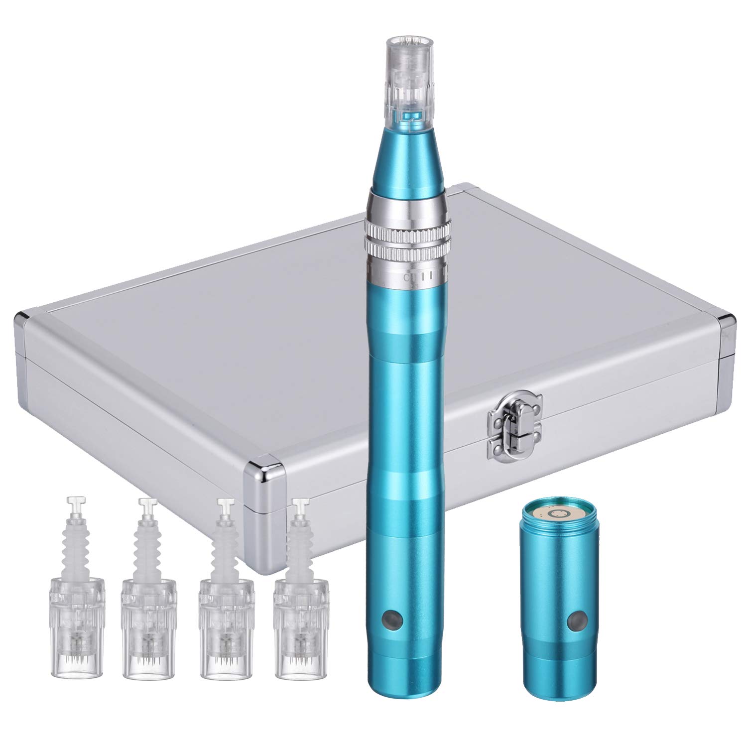 خرید از آمازون - قلم میکرونیدلینگ BOWKA Electric Derma Pen شامل 12 عددی Micro Derma Electric Drive Roller Needle Cartridge بی سیم قابل تنظیم از 0.25 تا 2.5 میلی متر (آبی)