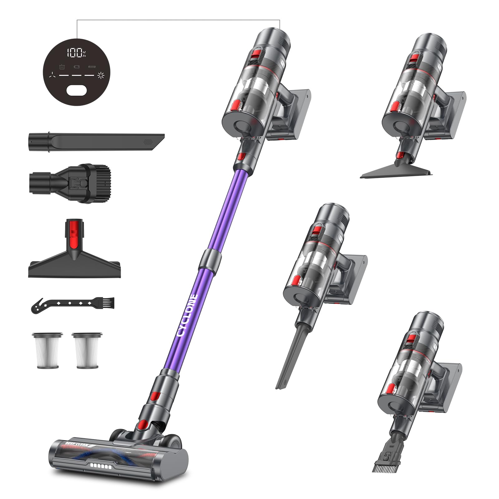 جارو شارژی aujun J10 45000Pa/580W/70mins، جاروبرقی بی سیم، فوق العاده بی صدا، جارو شارژی با نمایشگر هوشمند، برس ضد گره خوردن، جاروبرقی چوبی برای فرش/کف سخت/موی حیوانات خانگی