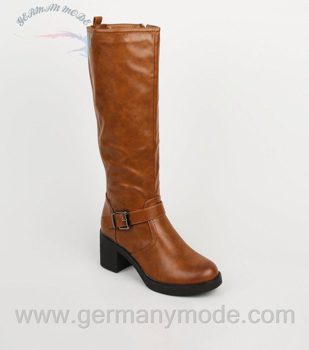 بوت زنانه نیولوک (انگلستان) Tan Leather Look Chunky Knee High Boots