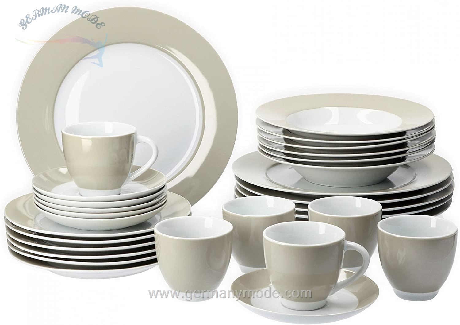 سرویس غذاخوری چینی 30 پارچه 6 نفره ون ول اسکاندیناوی Van Well Dinner Service 30 Pieces For 6 people Vario porcelain series - Beige