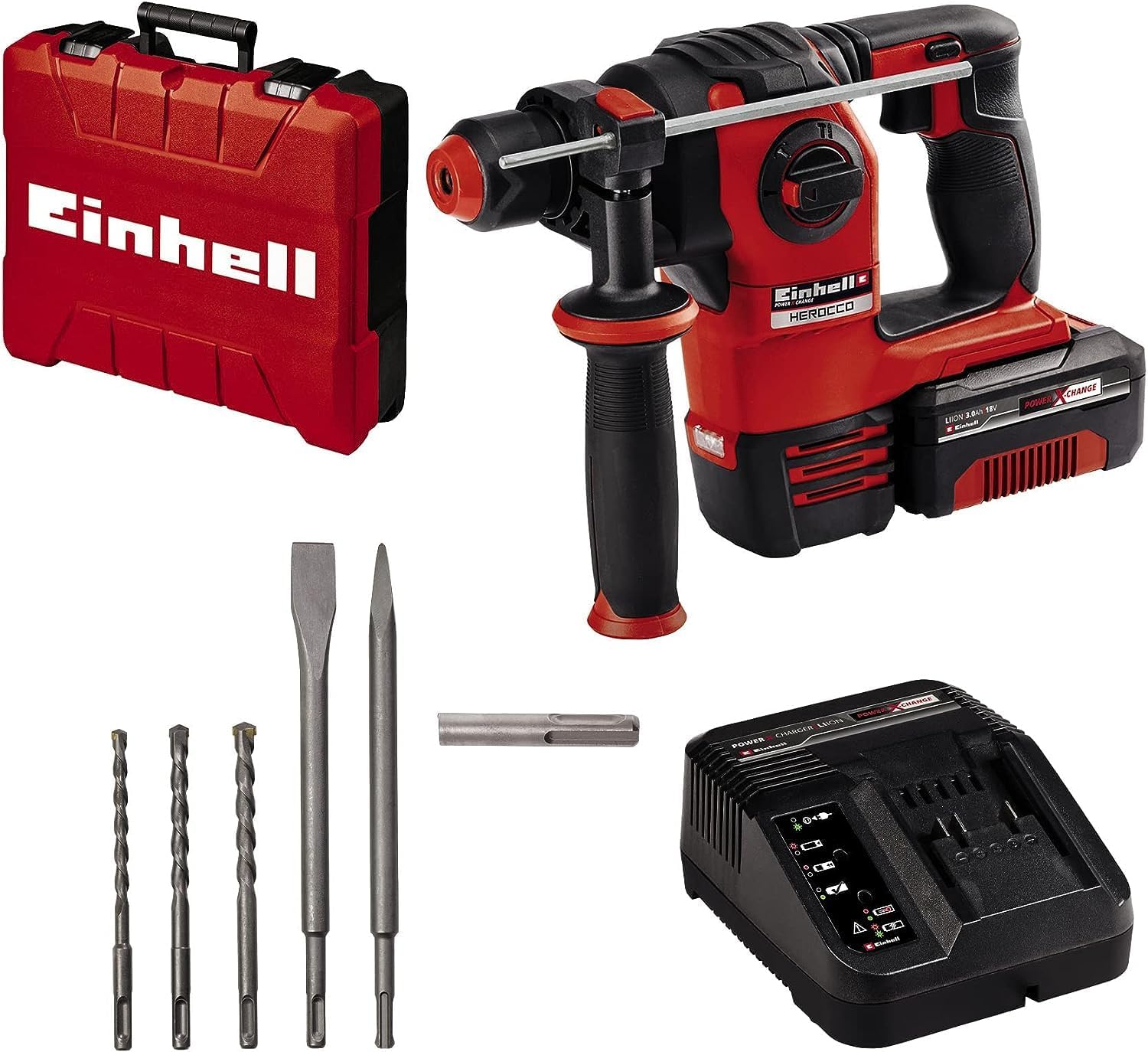 دریل چکشی شارژی اینهل آلمان Einhell HEROCCO Kit +5 1x3.0Ah پاور پوینت، شامل جعبه الکترونیکی شارژر و باطری