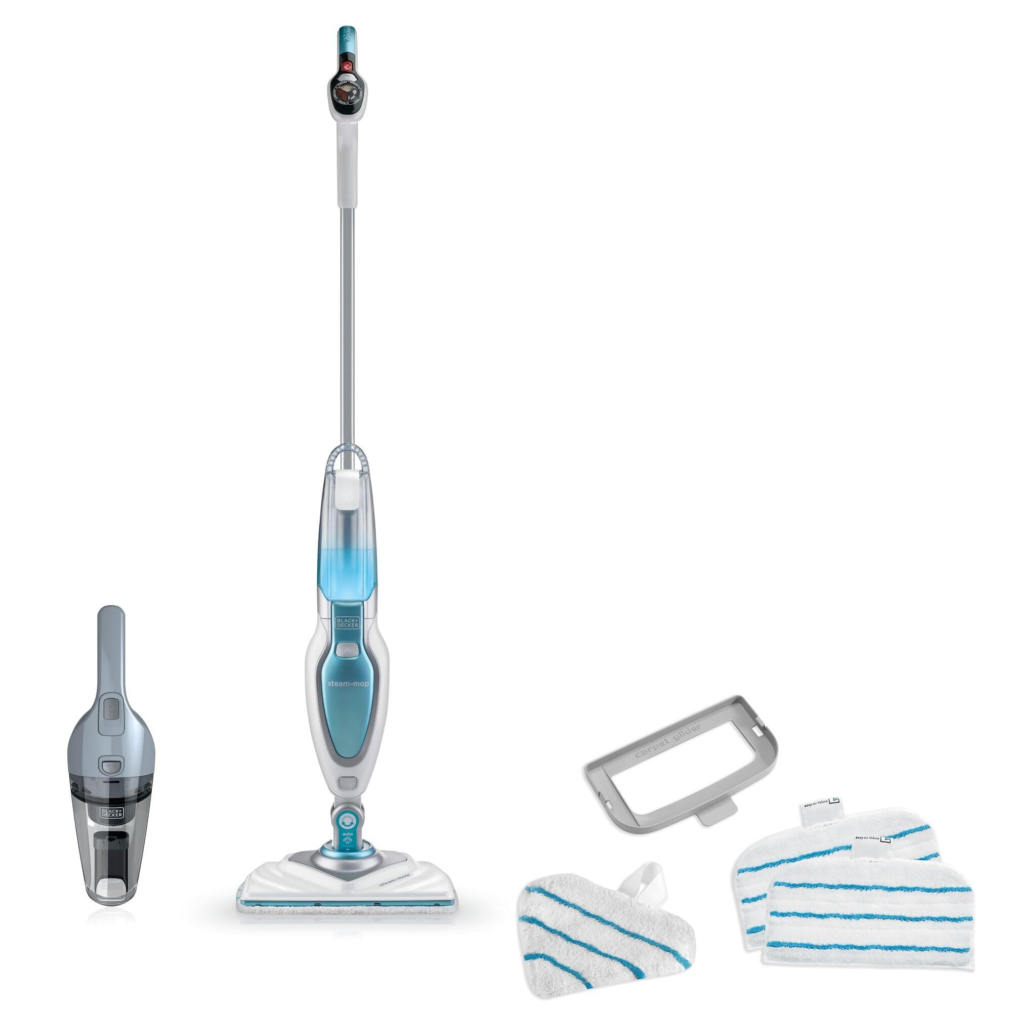 بخارشوی بلک اند دکر آمریکا BLACK+DECKER 1600W Steam Mop Deluxe (بخار شوی ایستاده برای کف های سخت مهر و موم شده، تمیز کردن کف با پد میکروفیبر قابل شستشو، قابل چرخش 180 درجه، پایه قابل جابجایی) FSM1630-QS