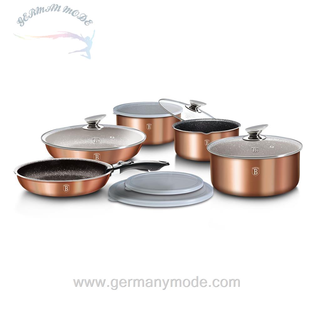 سرویس قابلمه ماهیتابه 12 پارچه برلینگر هاوس مجارستان BerlingerHaus 12-PIECE COOKWARE SET BERLINGER HAUS BH/1591 ROSE GOLD COLLECTION