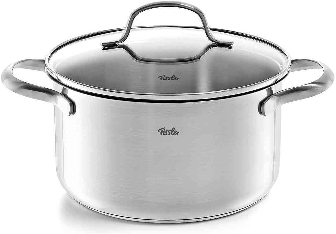 قابلمه تکی فیسلر آلمان سانفرانسیسکو Fissler San Francisco (3.3 لیتر - قطر 20 سانتی متر) با درب شیشه ای، لبه ریختن، مقیاس اندازه گیری - القایی