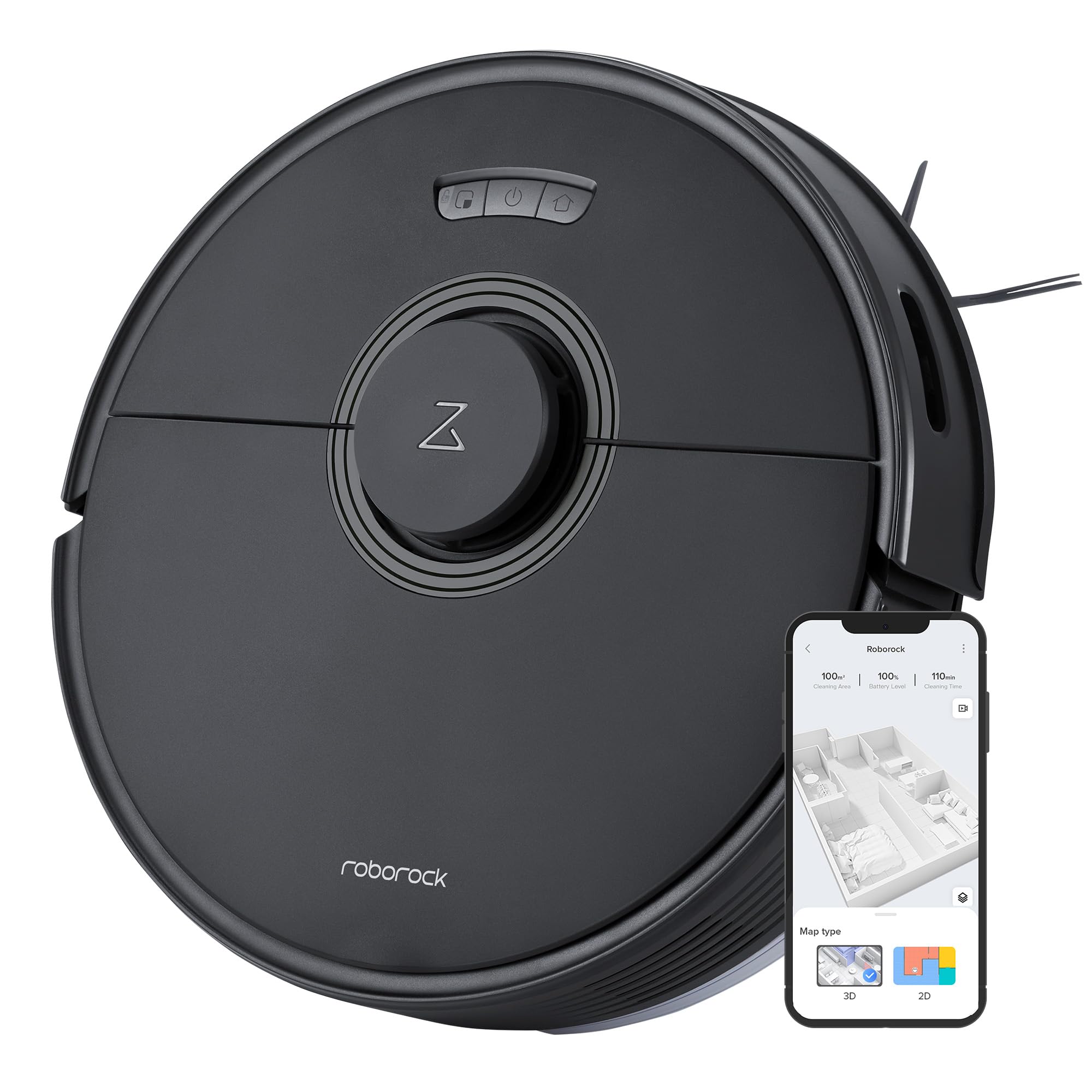 جارو رباتیک ربات جاروبرقی roborock Q7 Max با برس لاستیکی جامد، قدرت مکش 4200Pa، ربات پاک کننده جاروبرقی PreciSense LiDAR ناوبری و نقشه برداری سه بعدی، فرش، موی حیوانات، برنامه/Alexa (مشکی) Roborock Q7max Black