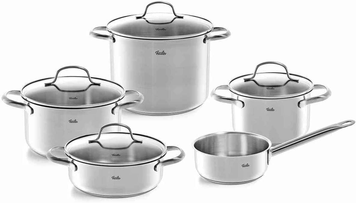 سرویس قابلمه 5 پارچه فیسلر آلمان Fissler San Francisco درب شیشه ای القایی انواع اجاق گاز (3 قابلمه 1 ماهیتابه 1 قابلمه بدون درب)