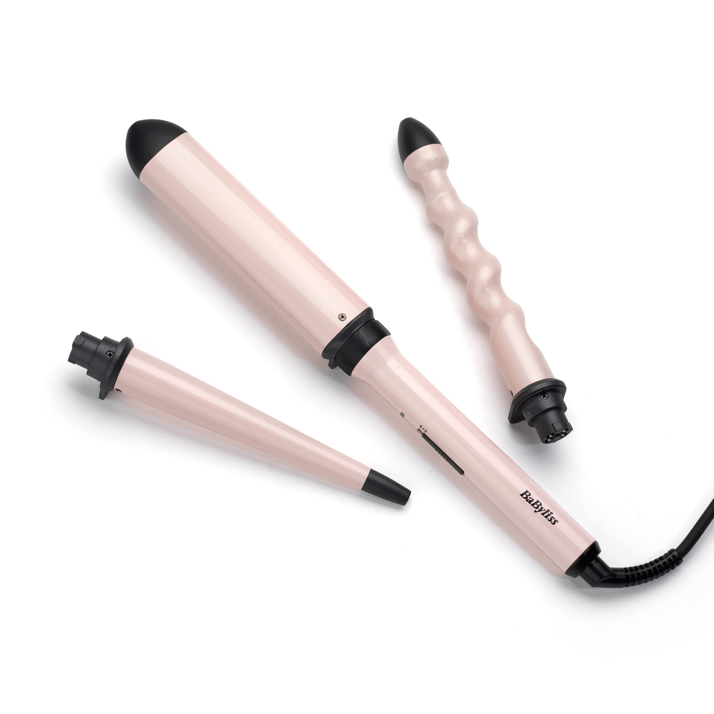 فر کننده برقی بابیلیس فرانسه - BaByliss Curl and Wave Trio Multistyler، اتو فر کننده حرفه ای با 3 اتصال برای فر، موج و امواج ساحل، صورتی ملایم، MS750E New Black/Pink