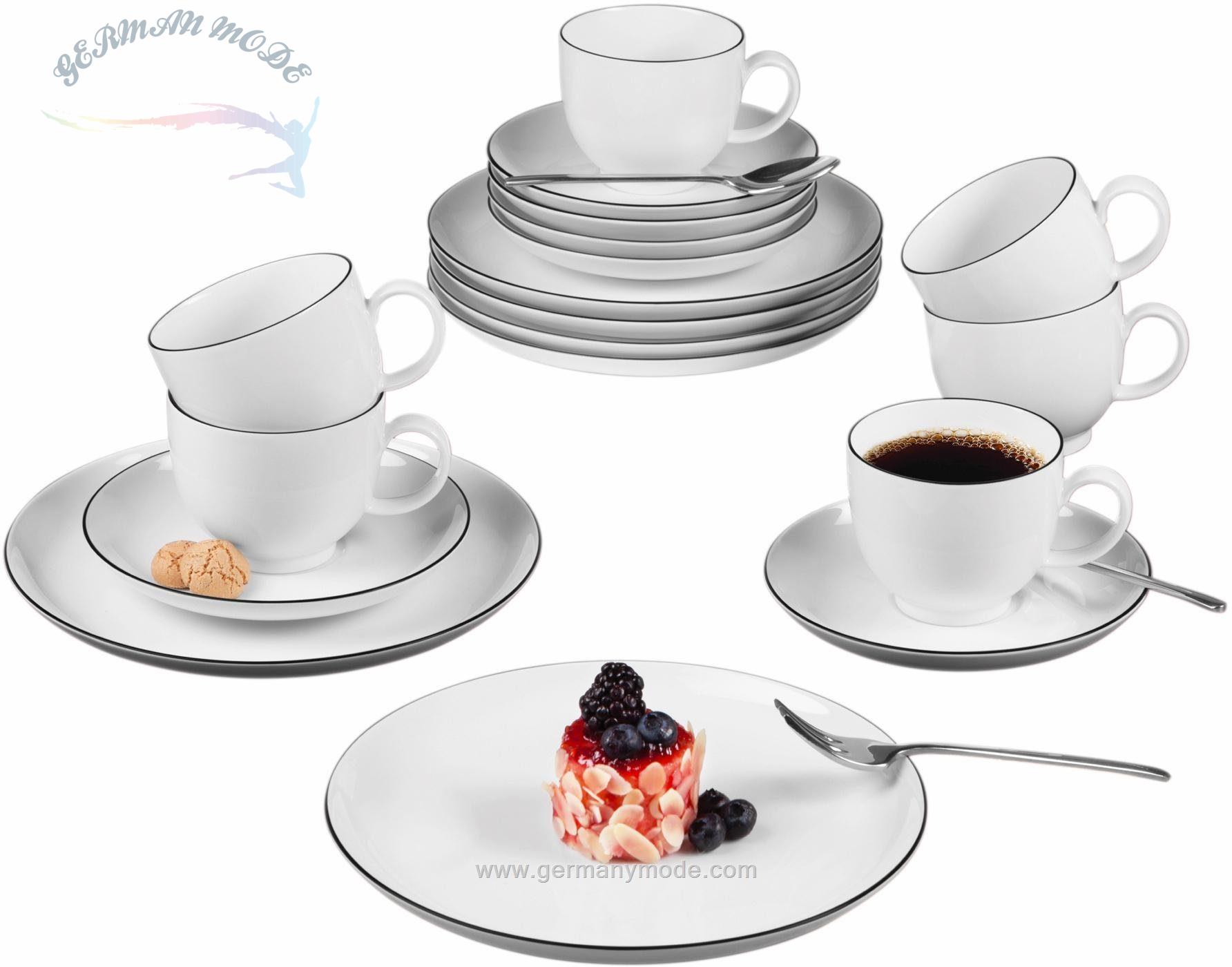 سرویس قهوه خوری چینی 18 پارچه 6 نفره سلتمن ویدن آلمان Seltmann Weiden Kaffeeservice Lido Black Line (18-tlg), Porzellan