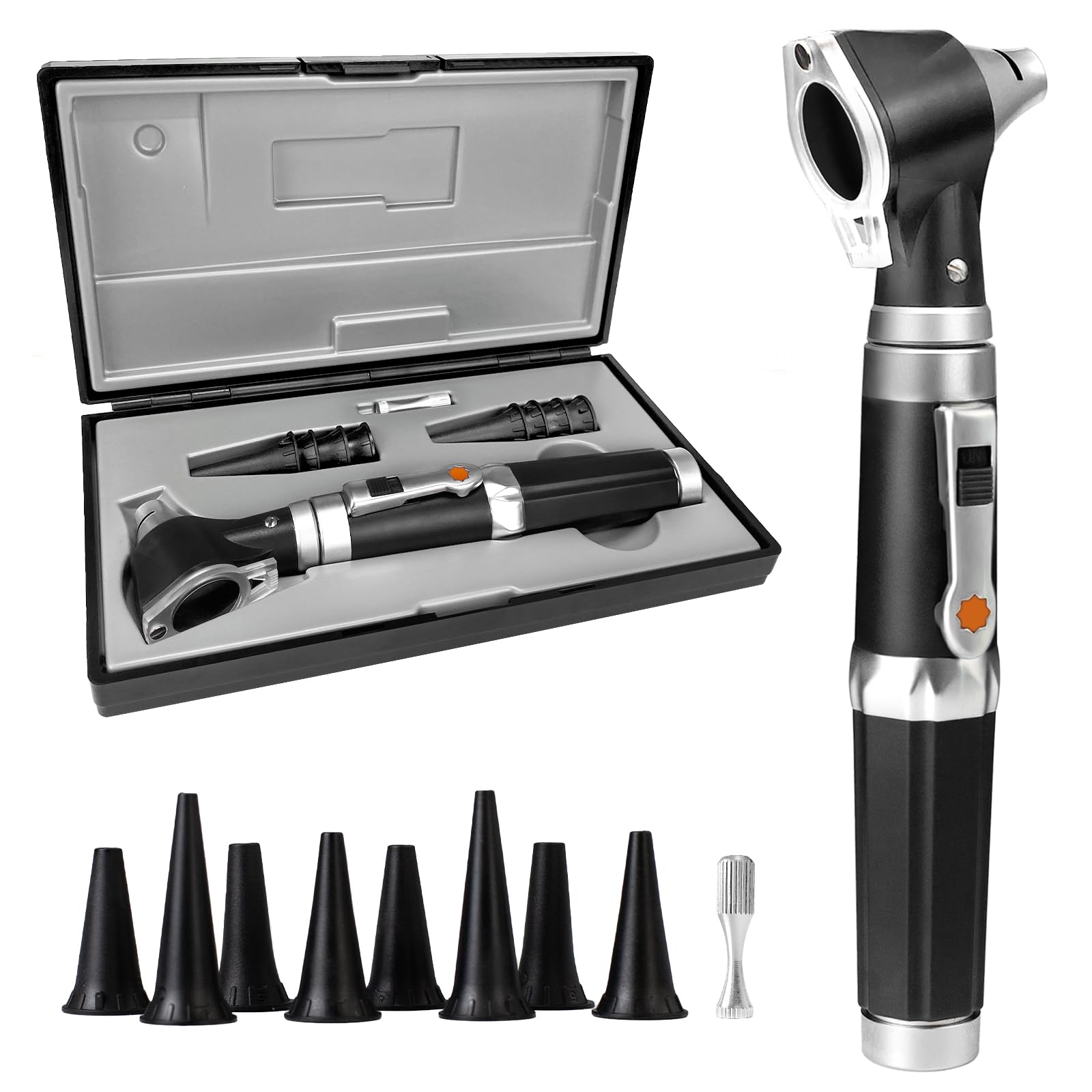 خرید از آمازون - Scian Otoscope - Ear Scope با نور، بزرگنمایی 3 برابر، اندازه 4 نکته اسپکولوم، ابزار تشخیصی با قاب پلاستیکی سخت، مجموعه اتوسکوپ Piccolight برای پرستاران، کودکان، بزرگسالان (مشکی)