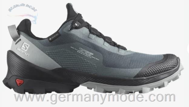 کتانی هایکینگ کوهنوردی ضد آب زنانه سالامون فرانسه SALOMON CROSS OVER GORE TEX Hiking Halbschuhe Damen Stormy Weather Black Quarry