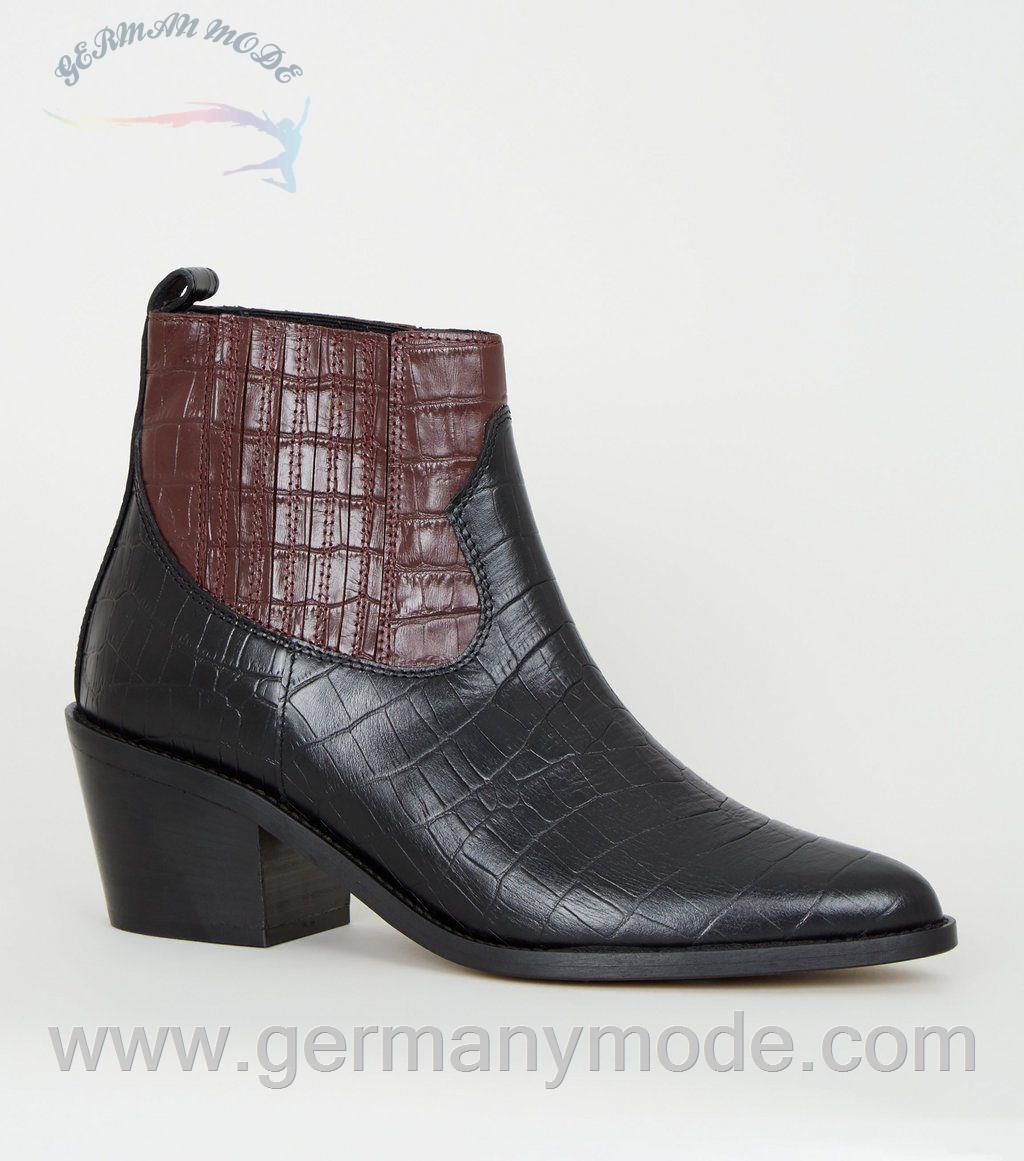 نیم بوت زنانه نیولوک (انگلستان) Navy Premium Leather Faux Croc Western Boots