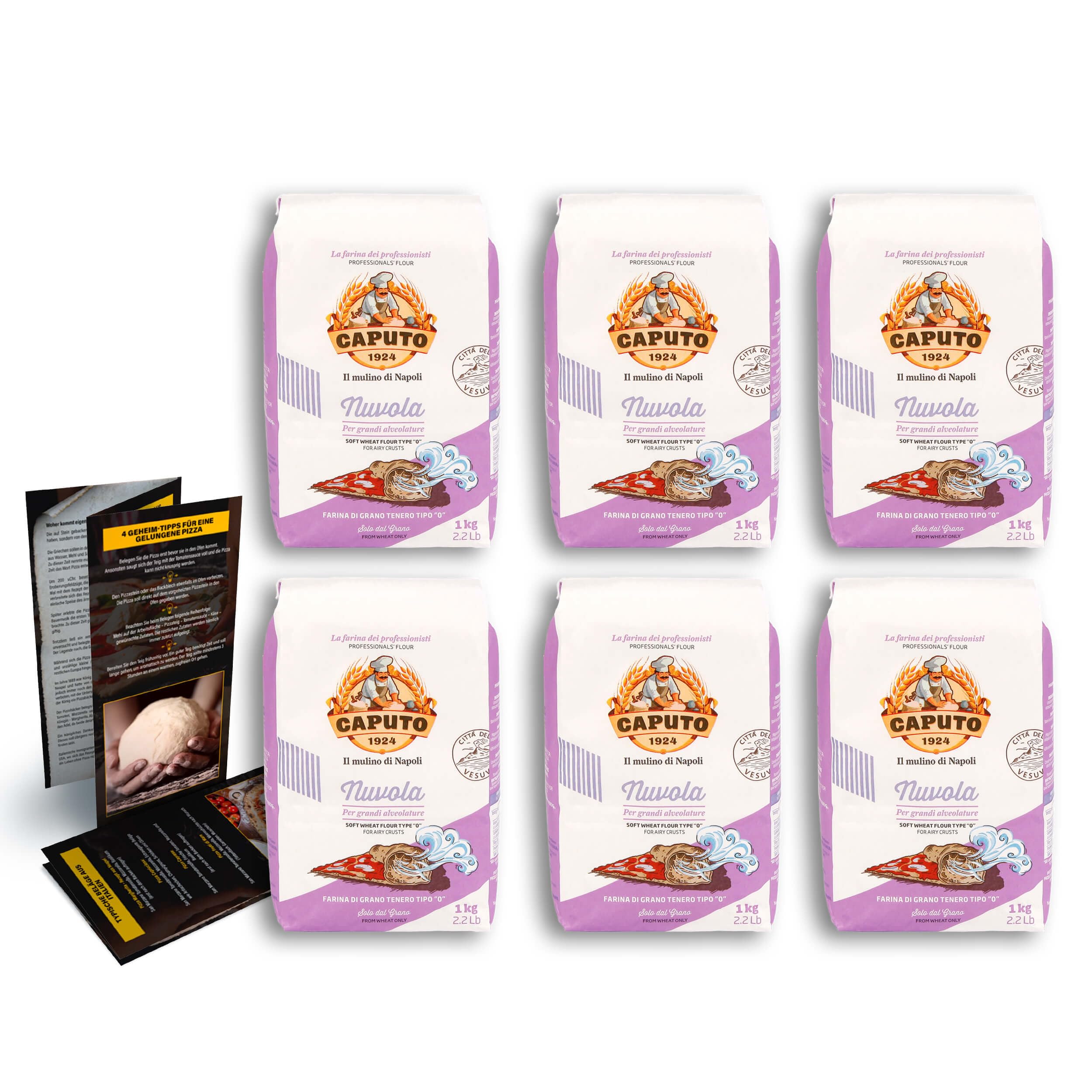 خرید از آمازون - DELICRET - Caputo Nuvola 6x1kg + دستور پخت پیتزا اصلی و نکات | زمان پیاده روی تا 2 تا 48 ساعت | آرد پیتزا نوع 0 | آرد پیتزا