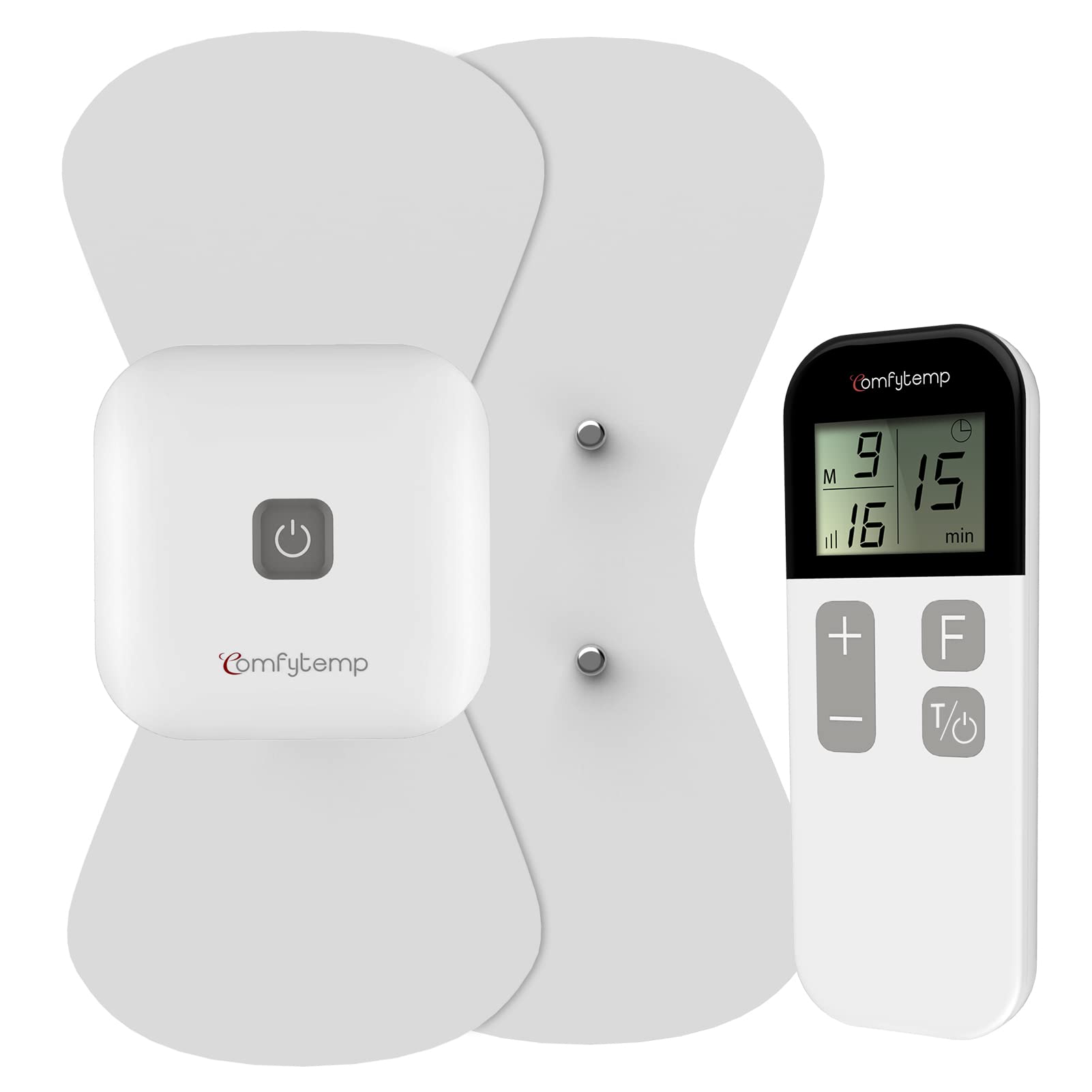 خرید از آمازون - دستگاه TENS بی سیم Comfytemp، دستگاه جریان تحریک TENS قابل شارژ با 15 برنامه و 16 سطح شدت، TENS قابل حمل با تایمر برای تسکین درد در ناحیه پشت / شانه / گردن / پا، 2 الکترود