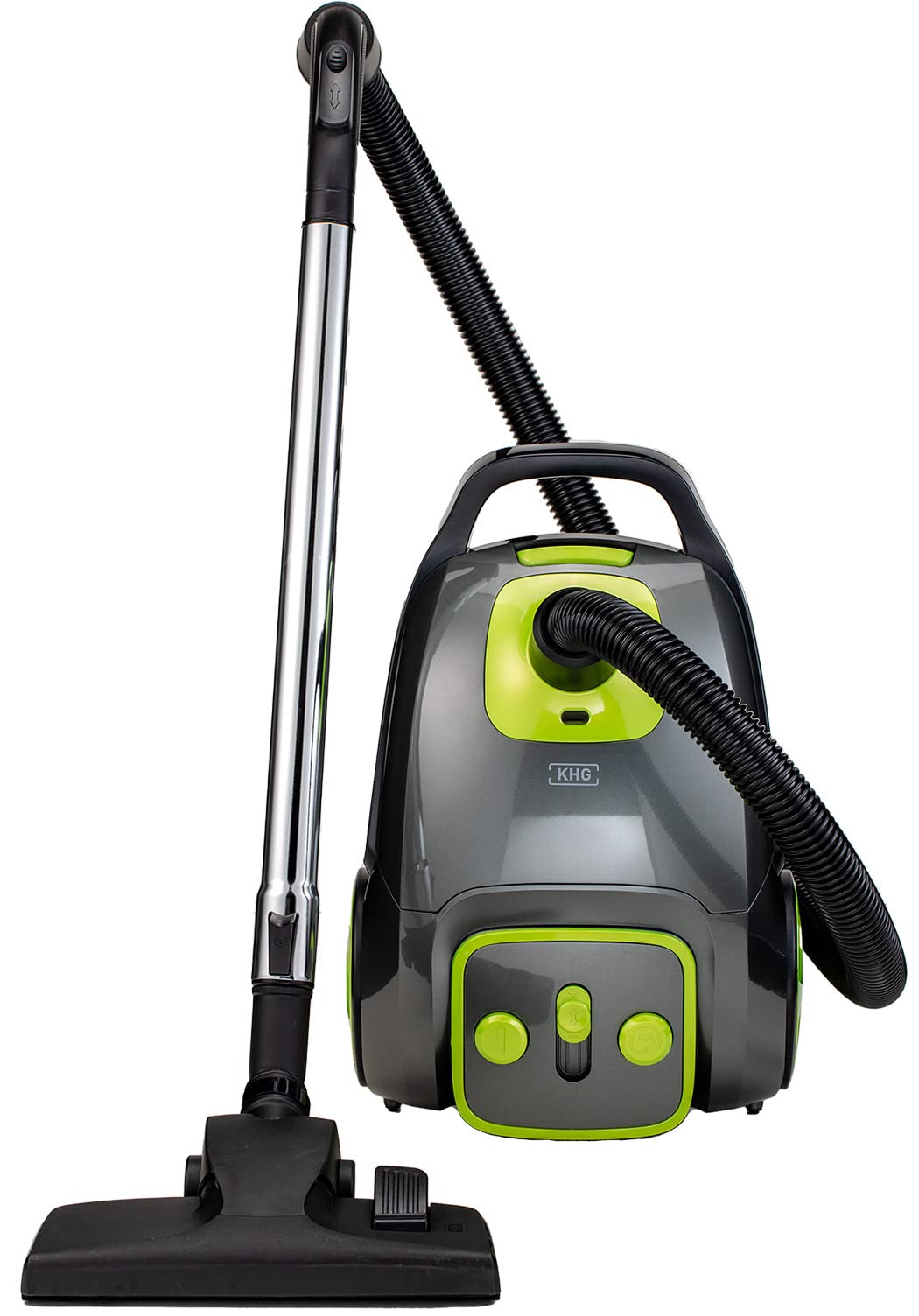جارو برقی KHG BS-706MT با کیسه سبز/خاکستری با توان 700 وات، قدرت مکش 16060 Pa، محافظ فیلتر HEPA، نازل ترکیبی (شیار، برس گرد و غبار و غیره)، سیم پیچی کابل اتوماتیک، محافظ در برابر گرمای بیش از حد