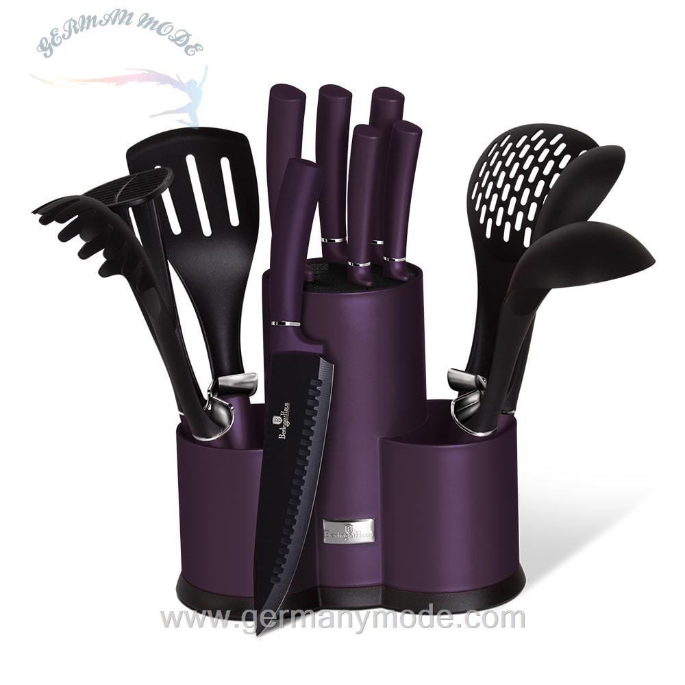 ست چاقو آشپزخانه 12 پارچه با کفیر ملاقه برلینگر هاوس مجارستان BERLINGER HAUS 12-PIECE KNIFE / KITCHEN UTENSILS SET BH/6258 PURPLE ECLIPSE COLLECTION