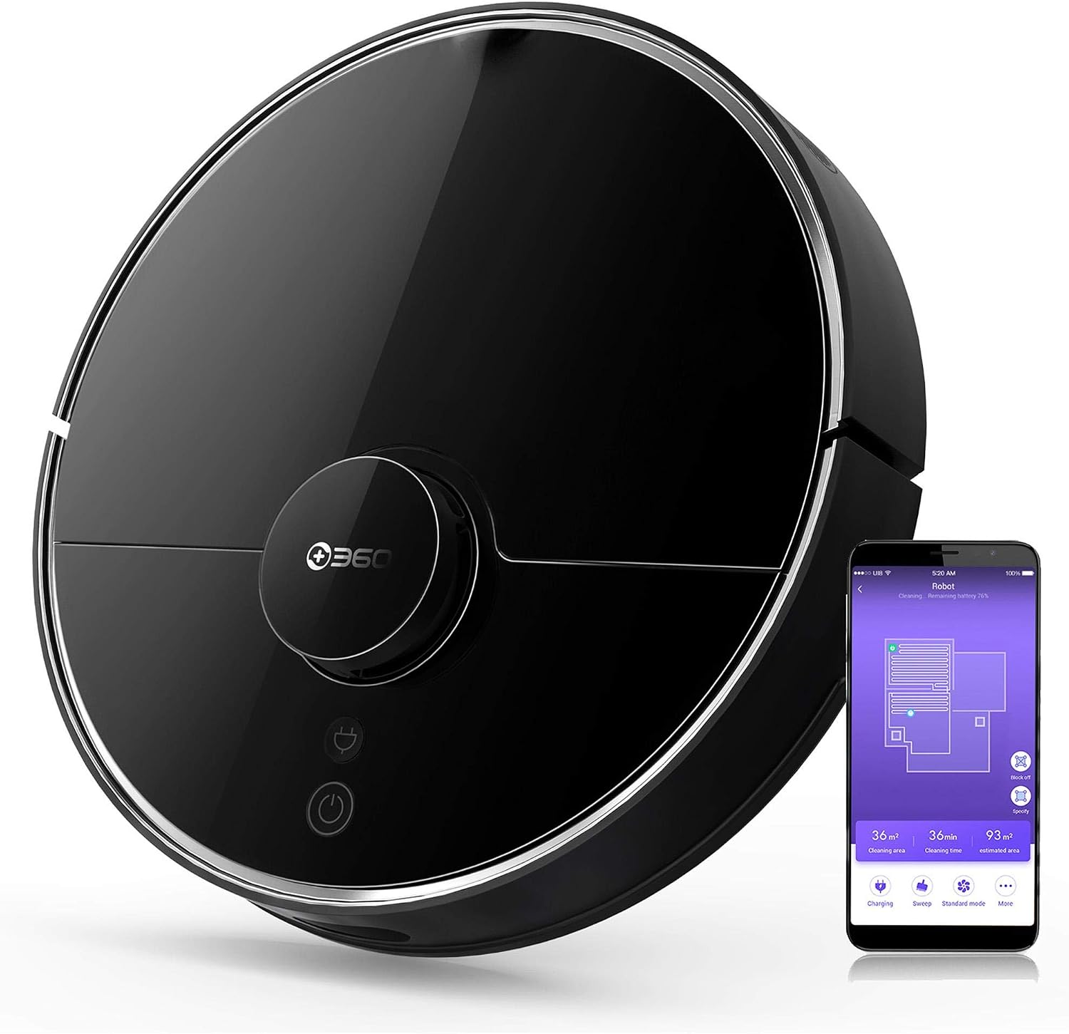 جارو رباتیک 360 S7 PRO با کنترل برنامه (LDS، ربات پاک کننده با ناوبری هوشمند، قدرت مکش 2650Pa، فیلتر HEPA، مناسب برای موهای حیوانات خانگی، فرش و کف سخت)، مشکی (مشکی)