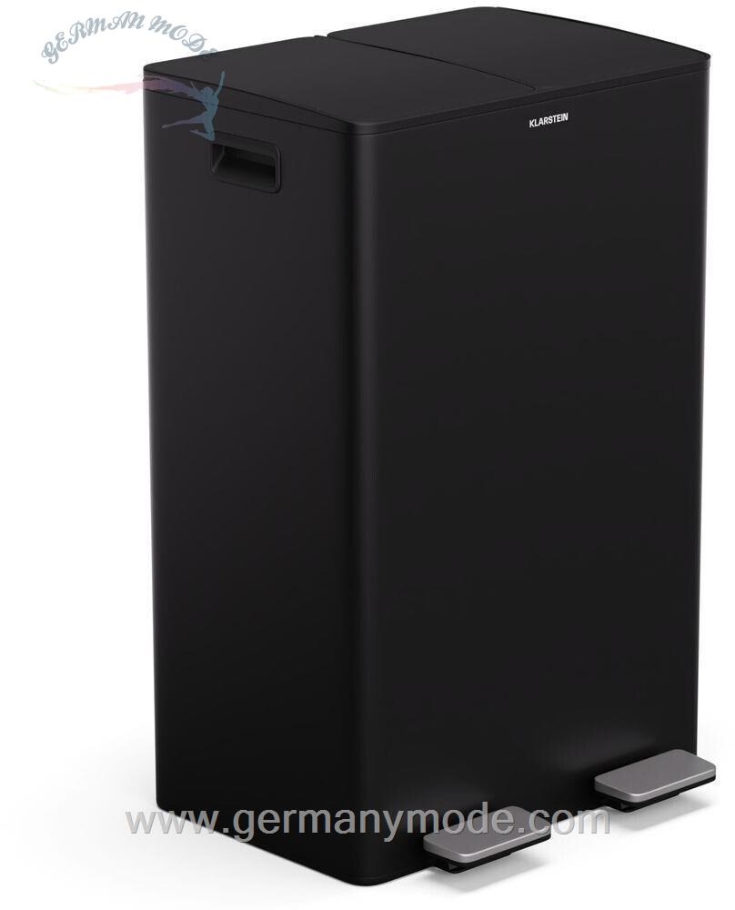 سطل زباله پدالی دوقلو 60 لیتری کلارشتاین آلمان Klarstein EcoVista mit Kompostbehälter 60 Liter + 3L Kompostbehälter Soft-Close Schwarz - schwarz Edelstahl