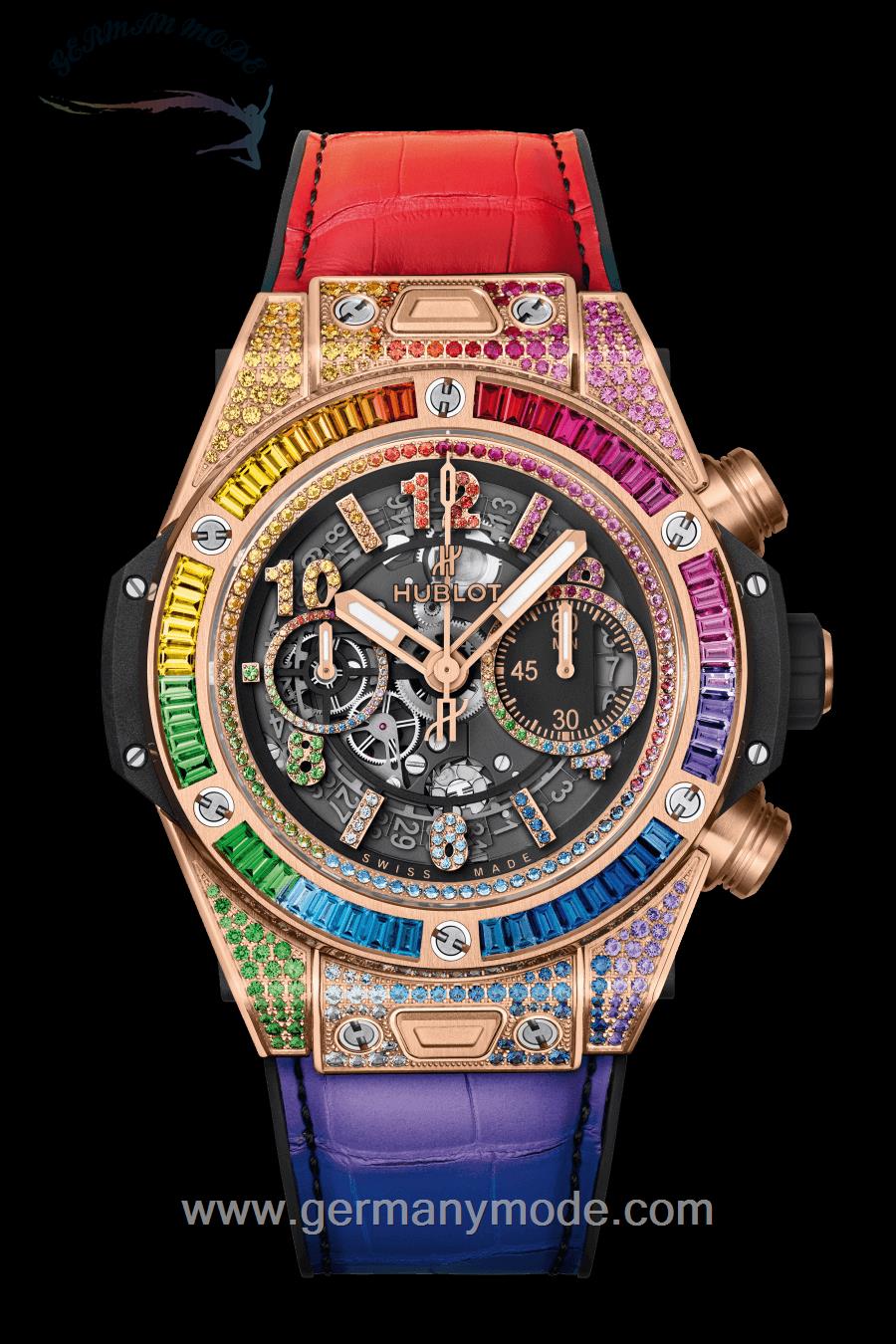 ساعت مچی مردانه هابلوت سوئیس HUBLOT UNICO RAINBOW KING GOLD 45MM