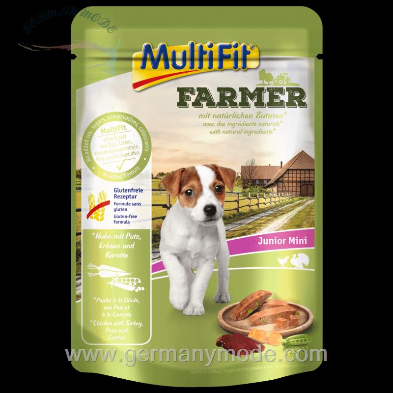 غذا مرطوب سگ با مرغ و بوقلمون مولتی فیت آلمان MultiFit Farmer Junior Mini 24x100g Huhn mit Pute