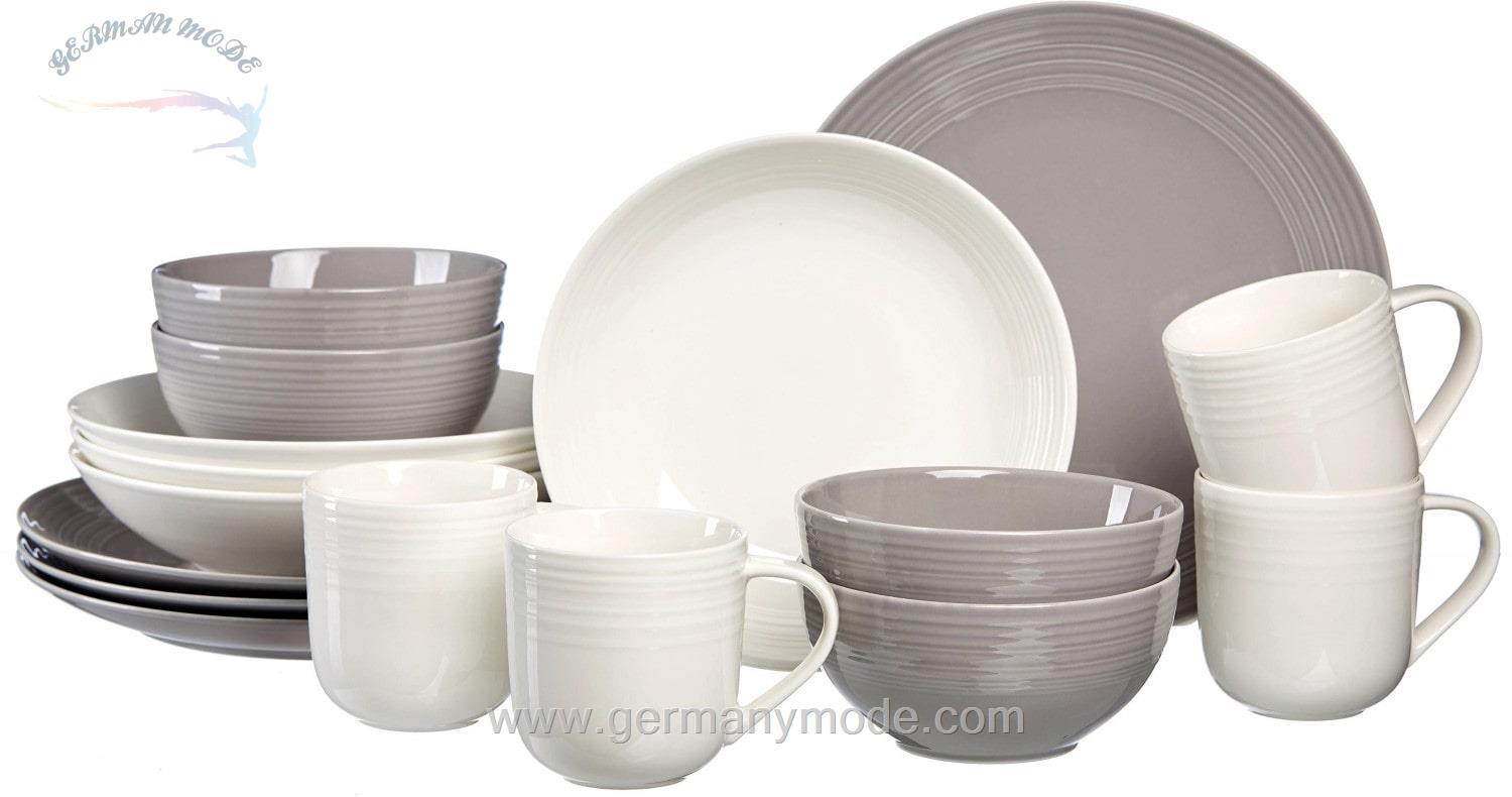 سرویس غذاخوری چینی 16 پارچه 4 نفره ریتزن هوف اند برکر آلمان Ritzenhoff / Breker Kombiservice Levi (16-tlg.) grau-weiß