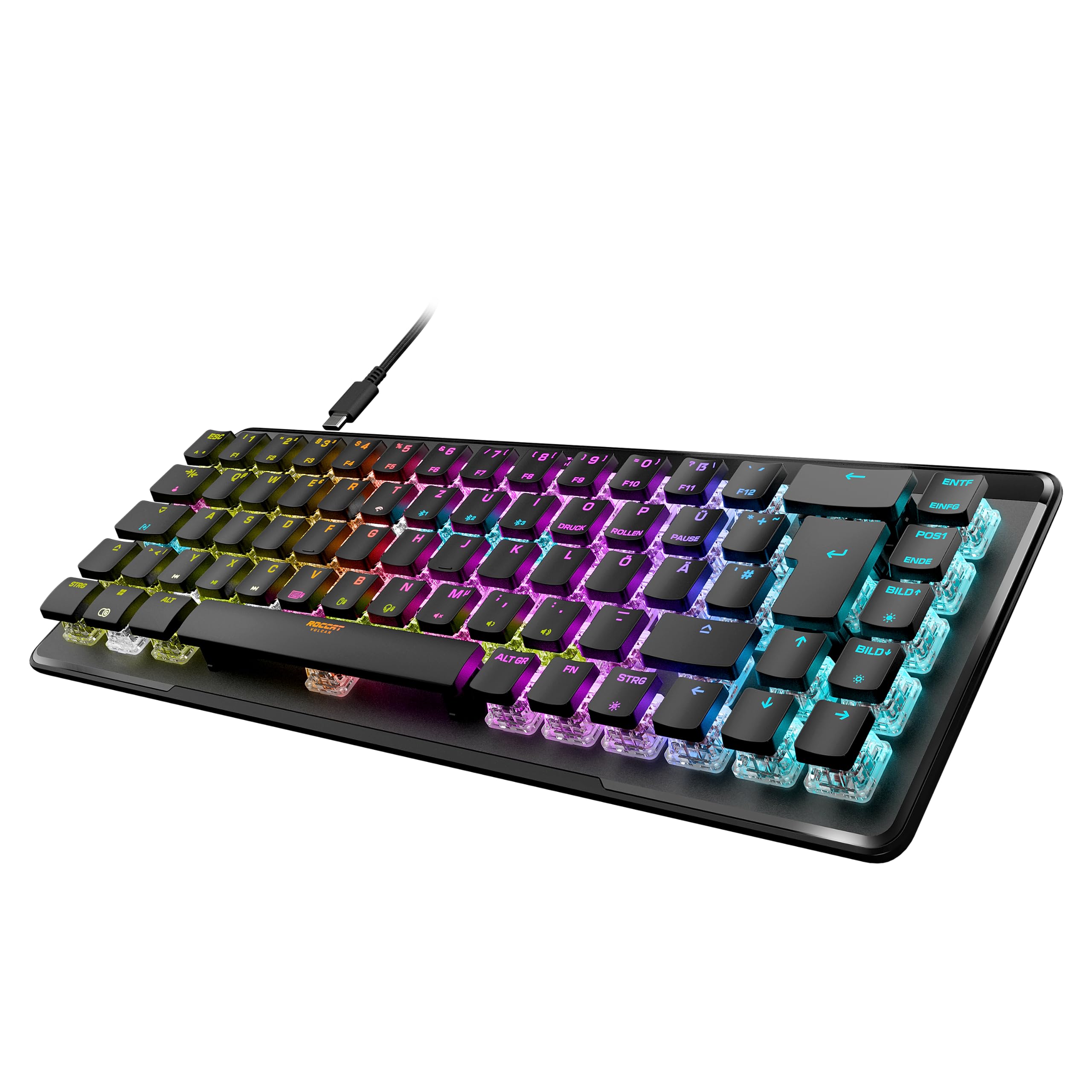 خرید از آمازون - Roccat Vulcan II Mini Air - صفحه کلید بازی مکانیکی اپتیکال بی سیم 65 درصد، نورپردازی RGB قابل تنظیم، کابل جداشدنی، سوئیچ خطی Titan II، صفحه آلومینیومی، مشکی Vulcan II Mini Air (خطی) مشکی