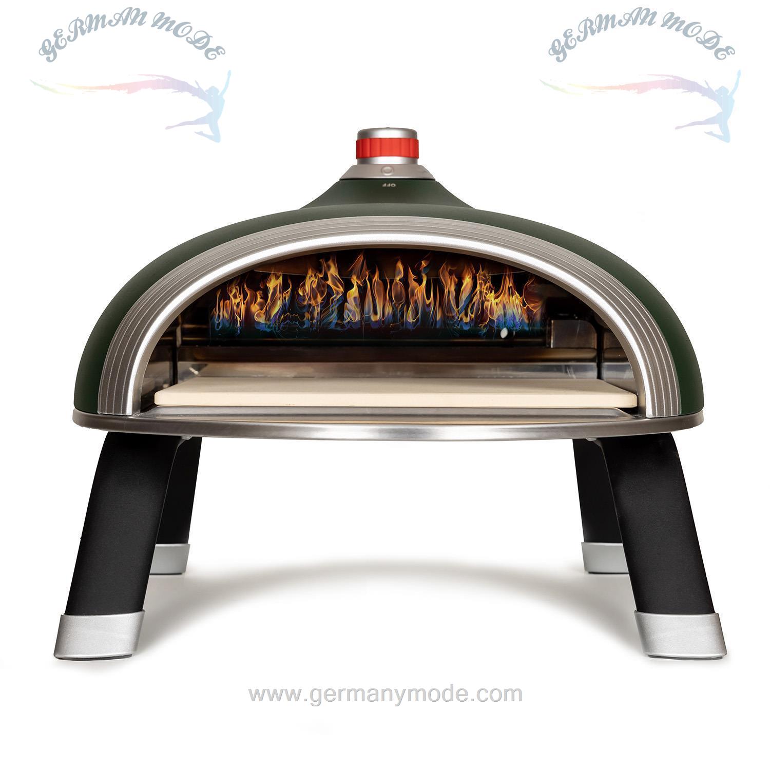 فر پیتزا گازی خانگی دلیویتا DeliVita Diavolo Gas-Pizzaofen inkl. Zubehörpaket Dunkelgrün