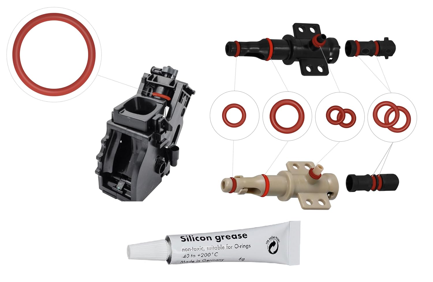 کیت واشر یدکی اسپرسو ساز گاگیا ایتالیا 7 x O-ring + 6 گرم گریس سیلیکونی Type2، کیت نگهداری آب بند برای دریچه خروجی گروه دم کردن شیر پشتیبانی مناسب برای Phillips Saeco Spidem Gaggia