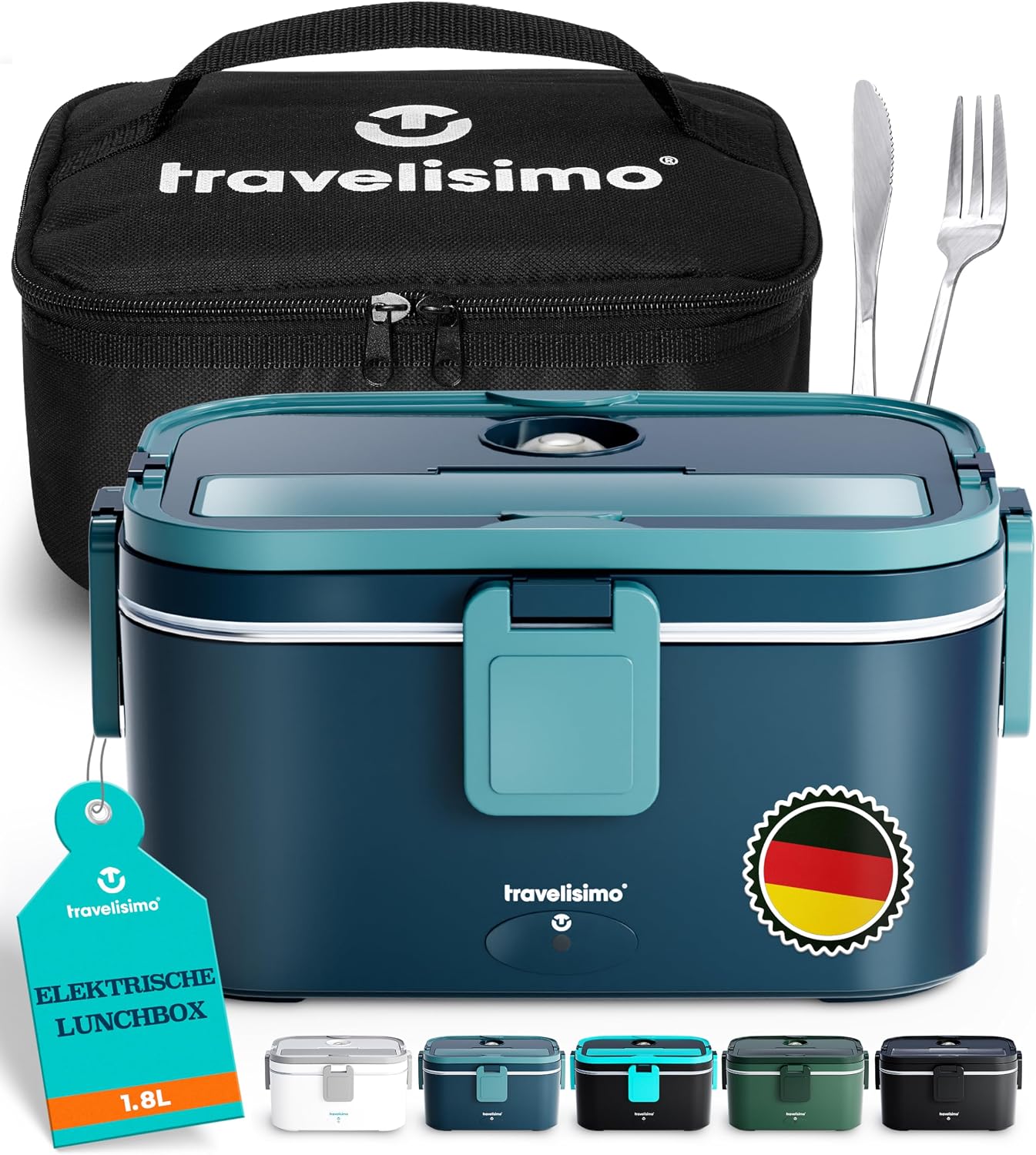 لانچ باکس ظرف گرم کننده غذای برقی و شارژی 80 واتی TRAVELISIMO جعبه ناهار گرم، جعبه حرارتی 1.8 لیتری برای غذا جعبه ناهار برقی 3 در 1 ولتاژ 12 ولت / 24 ولت / 220 ولت، کانتینر گرما برای تحویل گرفتن برای کار جعبه ناهار کامیون کامیون الکتریکی