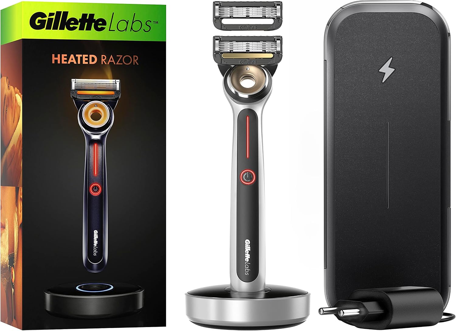 تیغ صورت گرمکن ژیلت آمریکا Gillette Labs Heated تیغ با عنصر تمیزکننده + 2 تیغ تیغ، هدیه برای مردان، داک مغناطیسی ممتاز