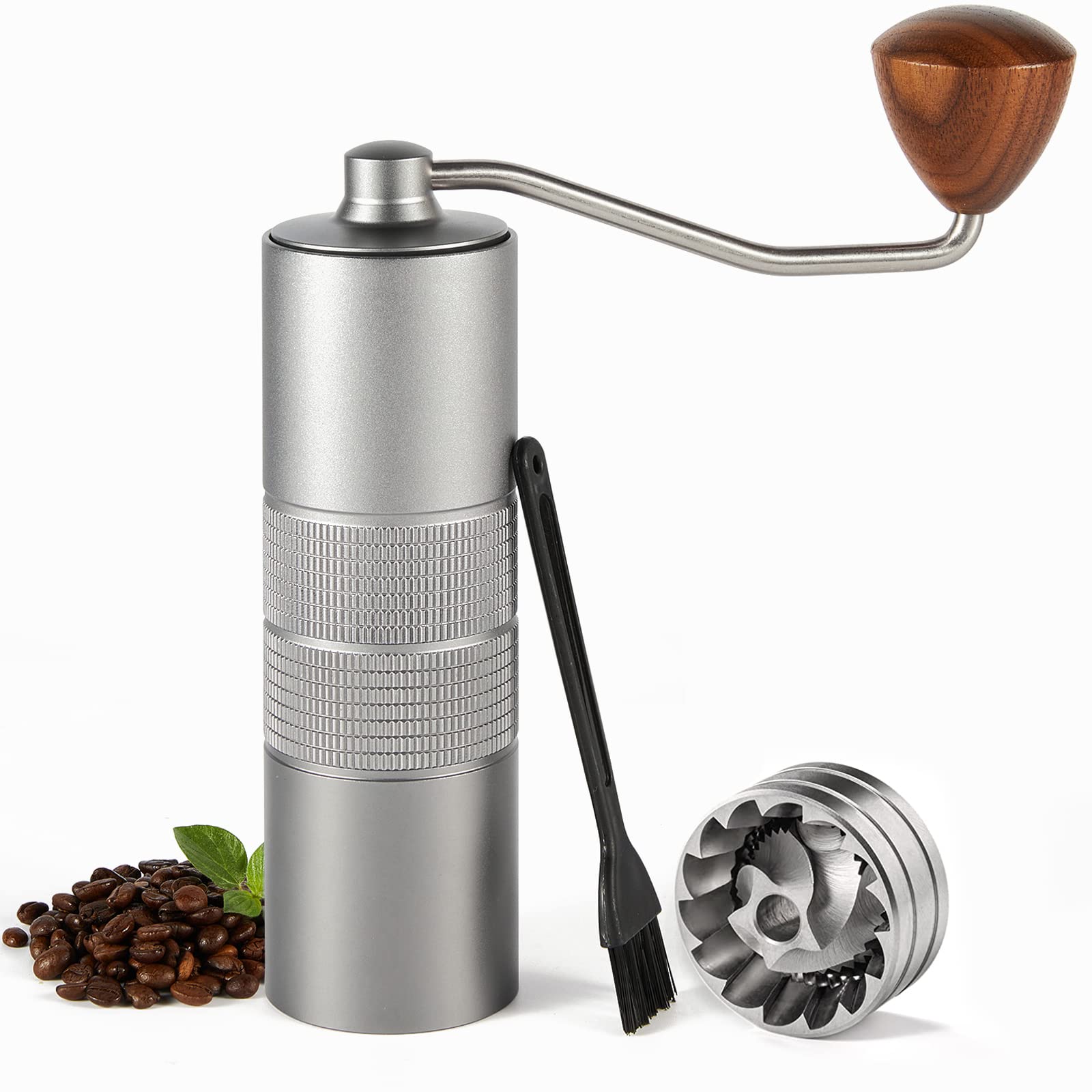 خرید از آمازون - آسیاب قهوه CONQUECO آسیاب مخروطی دستی - سطح آسیاب قابل تنظیم - آسیاب دستی ساخته شده از فولاد ضد زنگ و مخروطی شکل - ظرفیت حداکثر 20 گرم خاکستری