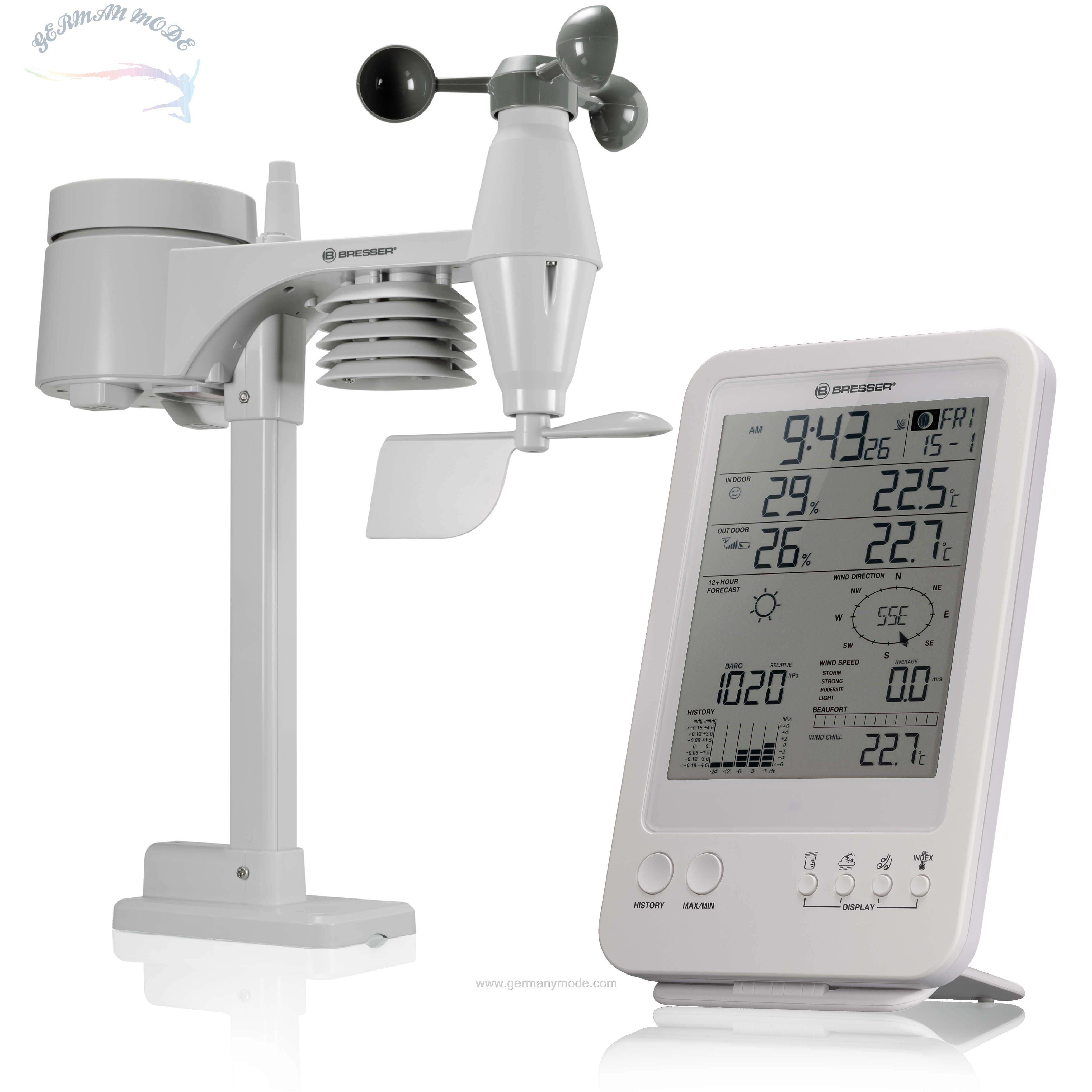 دستگاه هواشناسی دیجیتال برسر آلمان BRESSER 5-in-1 Wetter Center weiß