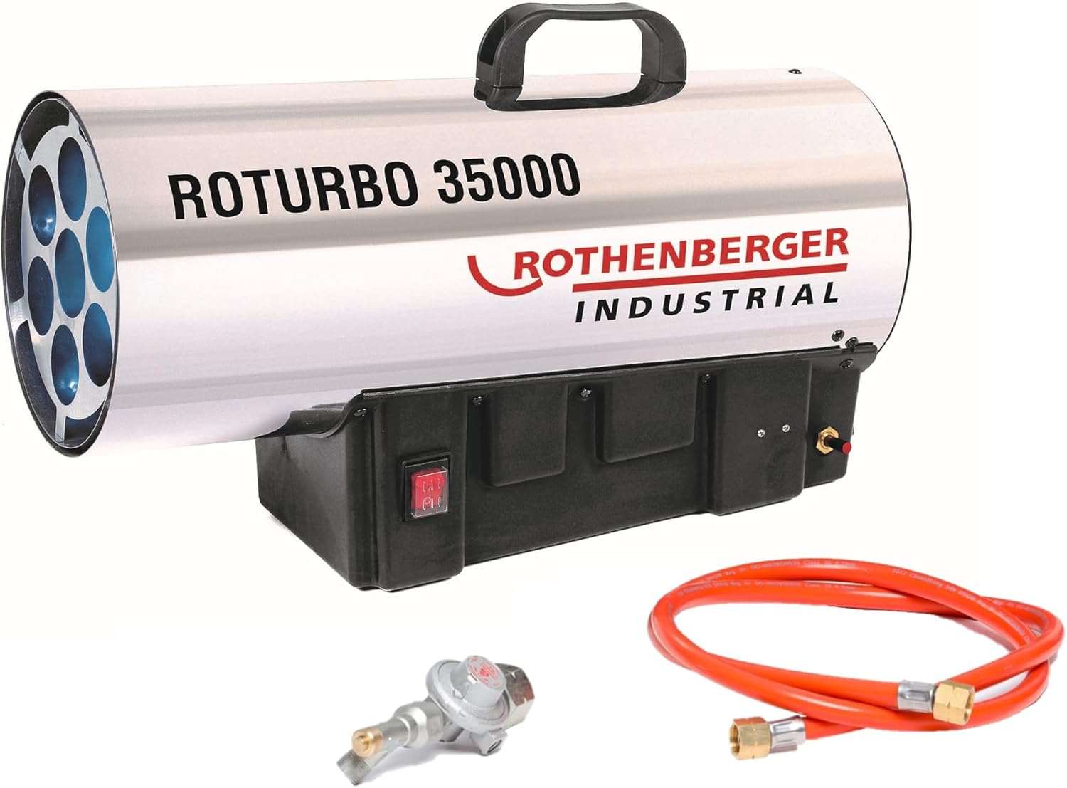 بخاری صنعتی گازی روتنبرگر آلمان ROTHENBERGER RoTurbo 35000 با پیزو، شلنگ و ایمنی شکستن شلنگ، توان 34 کیلووات