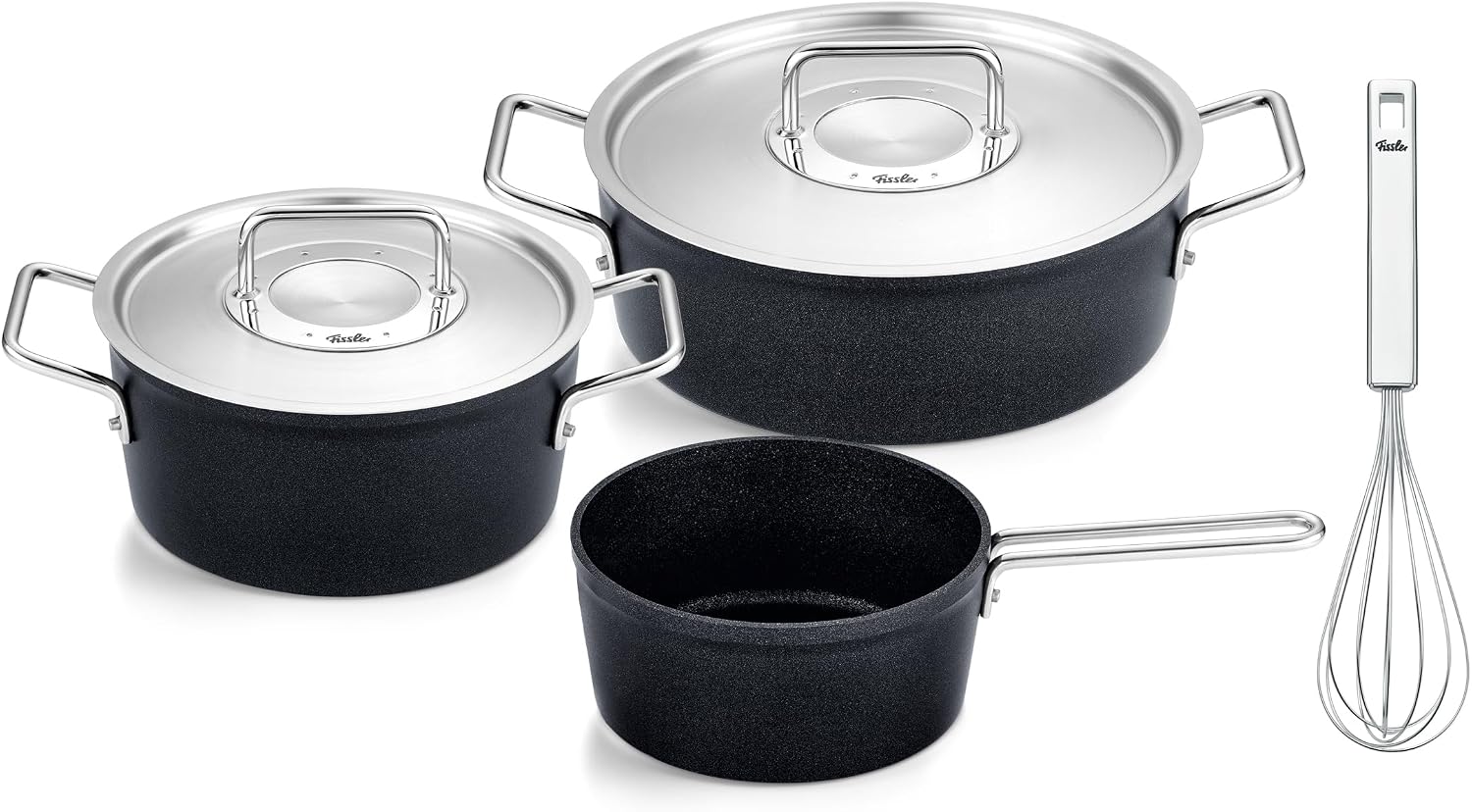 سرویس قابلمه و ماهیتابه فیسلر آلمان Fissler Adamant/آلومینیوم، 4 عدد، قابلمه روکش دار با درب فلزی، نچسب (1 دیگ پخت، دیگ برشته، 1 قابلمه) + همزن القایی Original-Profi Collection®