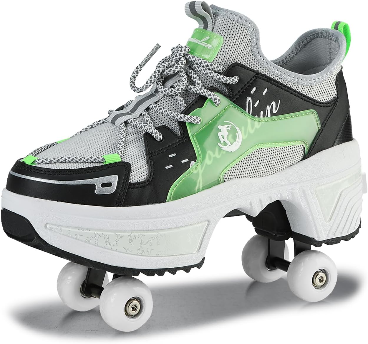 کفش اسکیت دار غلتکی TOME SKATES کتانی اسکیت 4 چرخ‌دار کفش اسکیت‌برد، اسکیت‌های درون‌خطی، کفش‌های دخترانه چرخ‌دار قابل تنظیم برای دختران