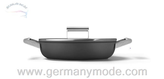 ماهیتابه 28 سانت اسمگ ایتالیا Smeg CKFD2811 Schmorpfanne 28 cm inkl. Glasdeckel im 50er Jahre Design CKFD2811BLM