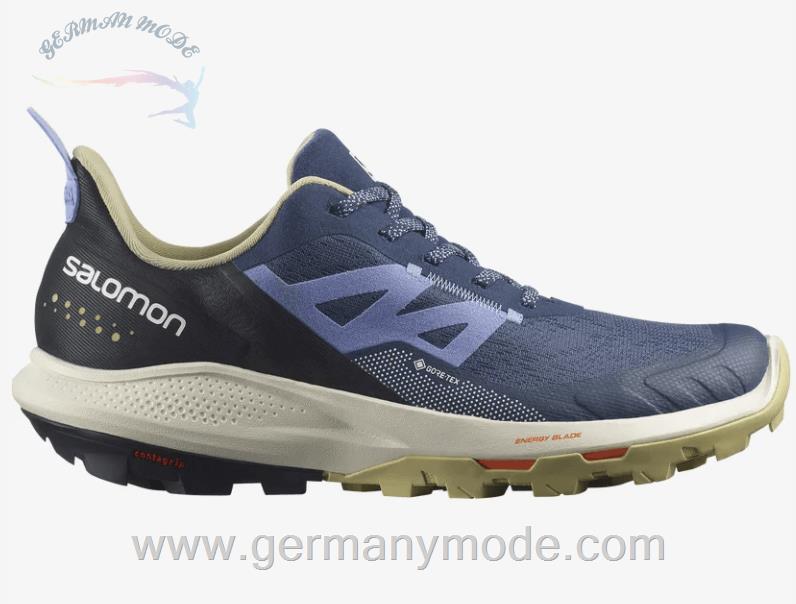 کتانی هایکینگ کوهنوردی ضد آب زنانه سالامون فرانسه SALOMON OUTPULSE GORE TEX Hiking Halbschuhe Damen Mood Indigo Leek Green Easter Egg