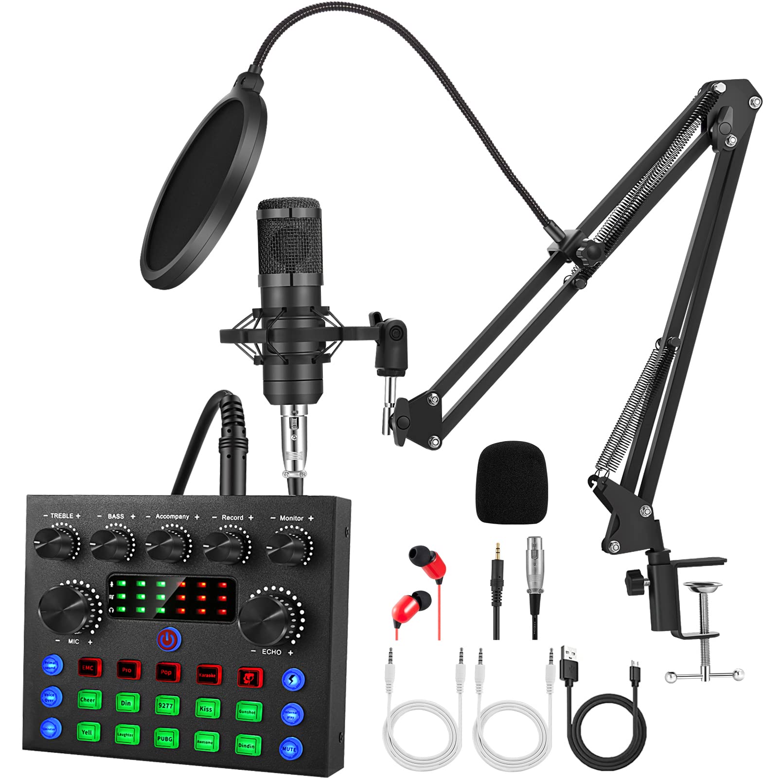 خرید از آمازون - بسته تجهیزات پادکست، میکروفون ALPOWL Cardioid Audio Interface BM800 برای گیمرها و میکسر All-in-One DJ، ایده آل برای پخش زنده، آواز، یوتیوب، بازی (مشکی) V8S Black
