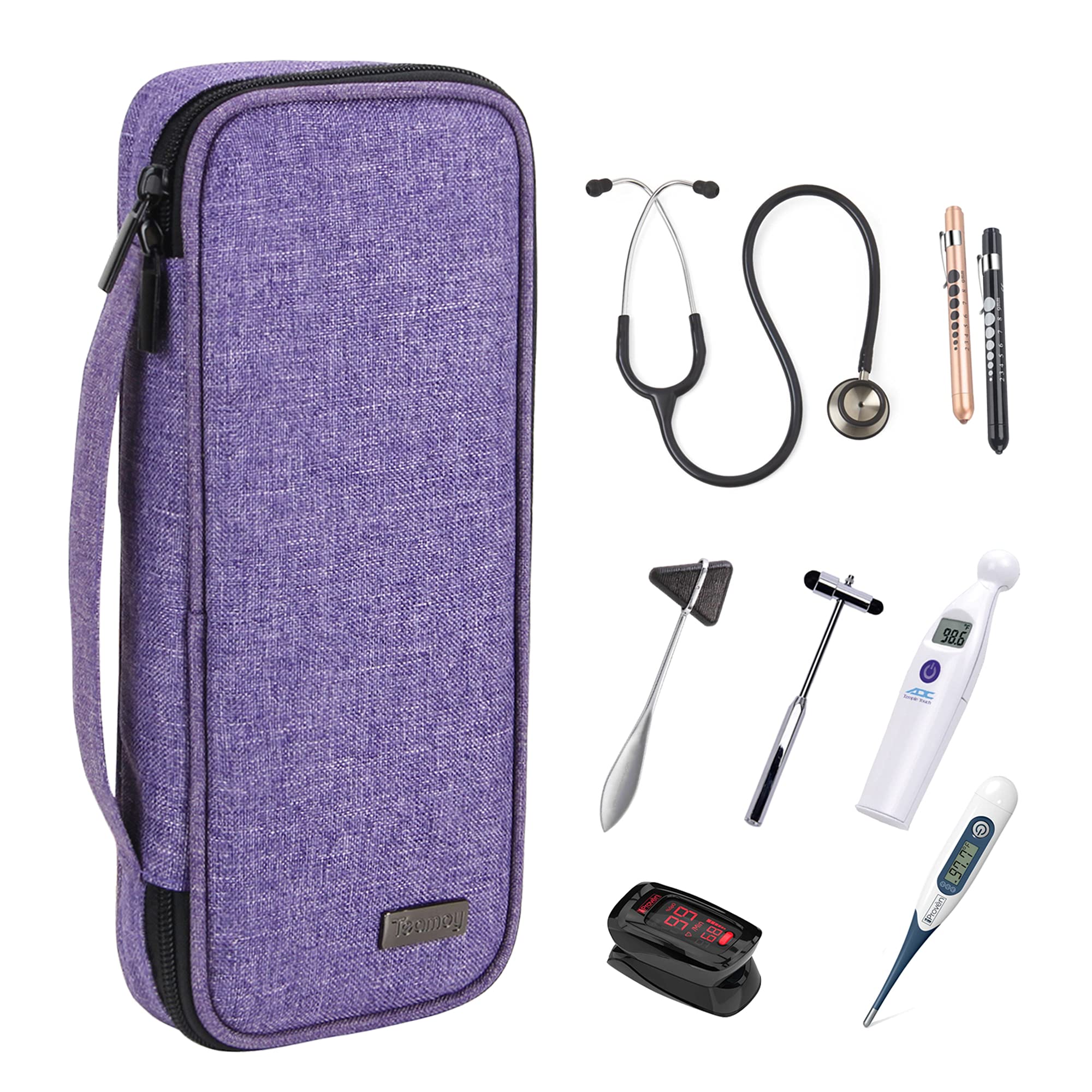خرید از آمازون - کیف گوشی پزشکی Teamoy، کیف حمل گوشی پزشکی با گوشی پزشکی 3M Littmann، MDF، ADC و Omron، پوشش محافظ گوشی پزشکی و لوازم جانبی اضافی، بنفش تک لایه بنفش سازگار است.