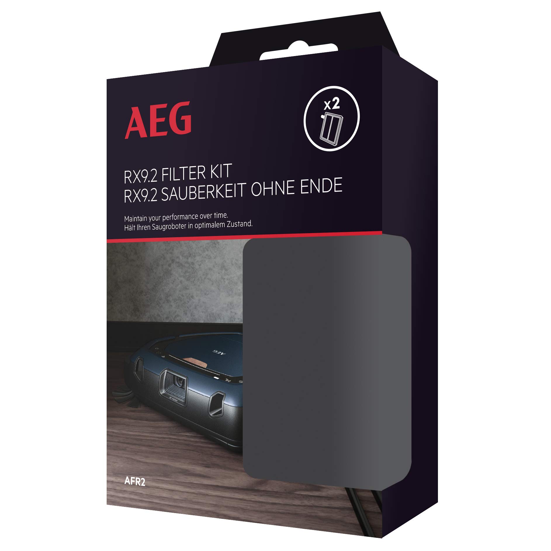 مجموعه فیلتر AEG AFR2 برای RX9-2 (بسته دوتایی، 2 فیلتر XXL قابل شستشو، فیلتراسیون بهینه، تمیز کردن آسان، تعویض منظم فیلتر، جذب گرده و آلرژن‌ها، تناسب کامل، مشکی/سفید)