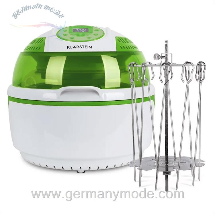 سرخ کن هوای گرم جوجه گردان دار 9 لیتری کلارشتاین آلمان Klarstein VitAir Set Heißluftfritteuse Drehspießrotator Zubehör 1400 watt 9 Grün