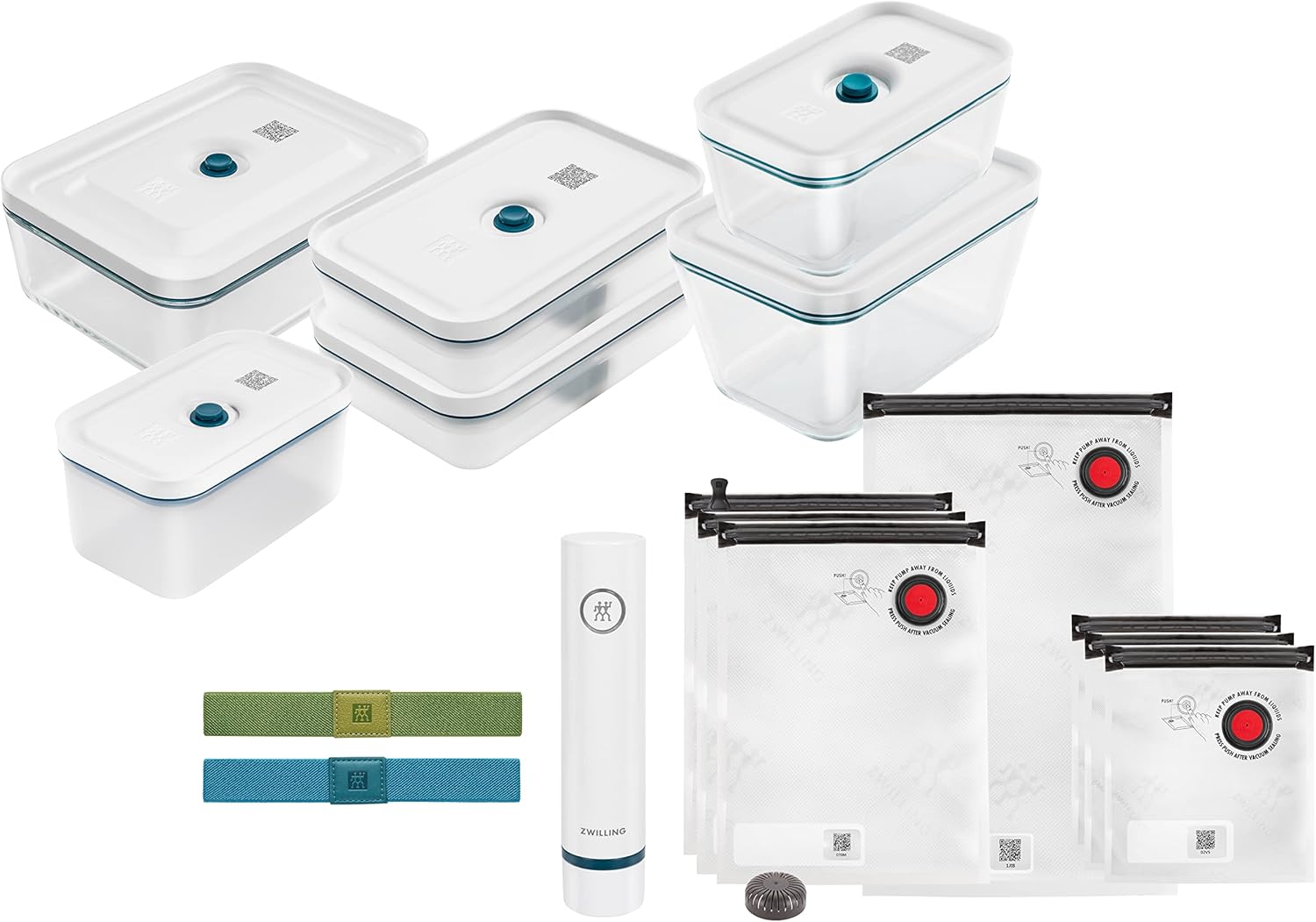 ZWILLING Fresh & Save Food Starter ست، شیشه، 16 تکه، شامل قوطی، پمپ و کیسه، La Mer